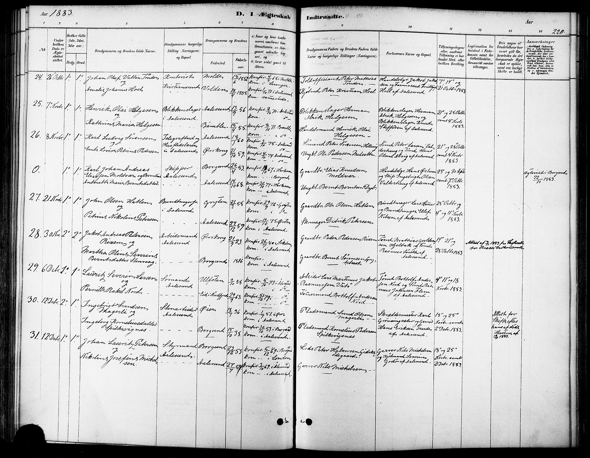 Ministerialprotokoller, klokkerbøker og fødselsregistre - Møre og Romsdal, SAT/A-1454/529/L0454: Ministerialbok nr. 529A04, 1878-1885, s. 220