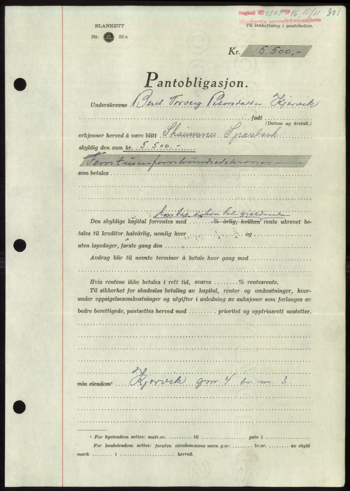 Nordmøre sorenskriveri, SAT/A-4132/1/2/2Ca: Pantebok nr. B95, 1946-1947, Dagboknr: 2363/1946