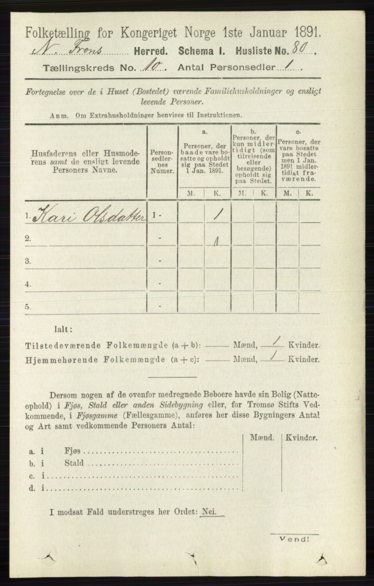 RA, Folketelling 1891 for 0518 Nord-Fron herred, 1891, s. 4382