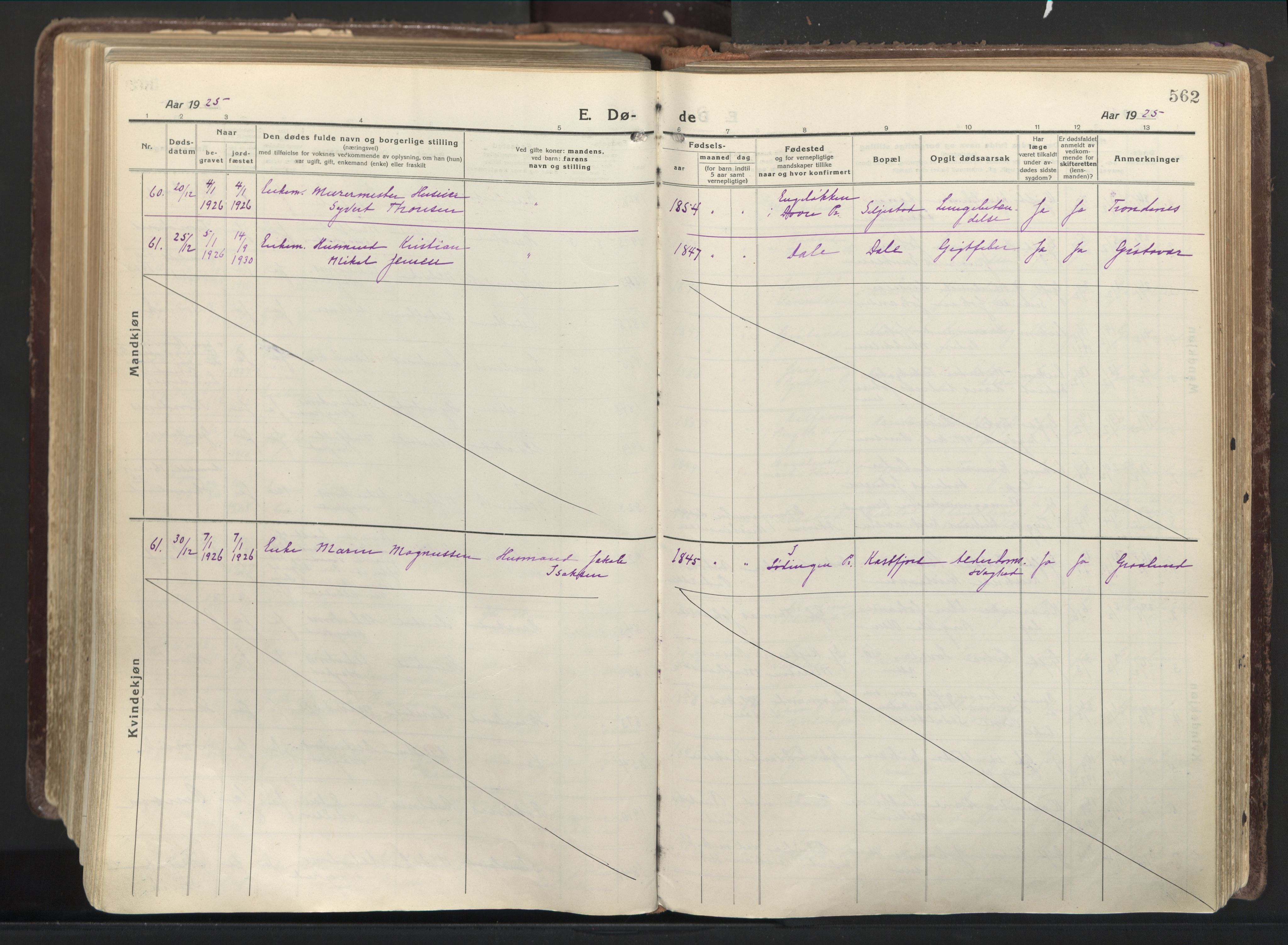 Trondenes sokneprestkontor, AV/SATØ-S-1319/H/Ha/L0019kirke: Ministerialbok nr. 19, 1919-1928, s. 562