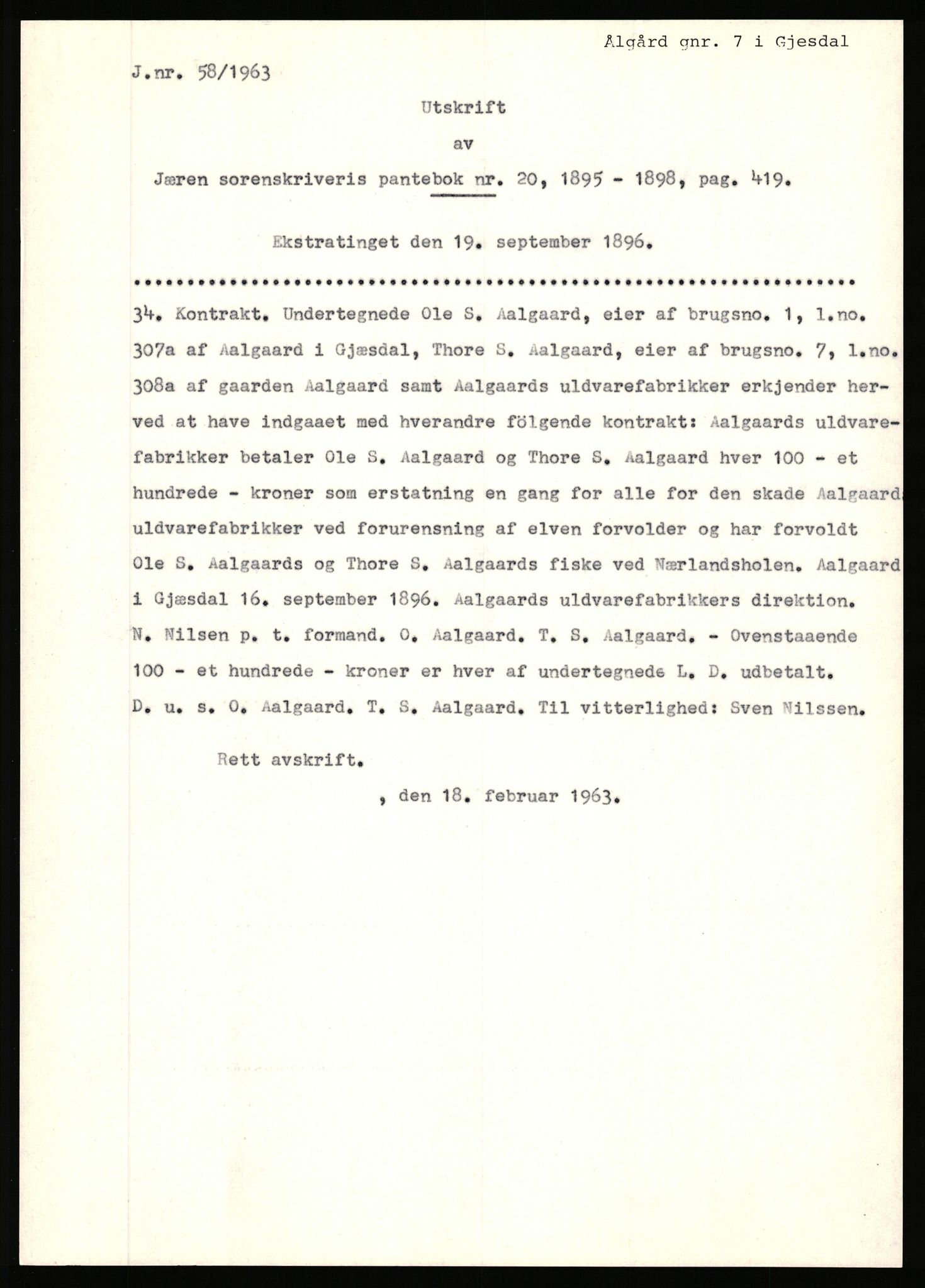Statsarkivet i Stavanger, AV/SAST-A-101971/03/Y/Yj/L0100: Avskrifter sortert etter gårdsnavn: Ålgård - Årsland, 1750-1930, s. 10