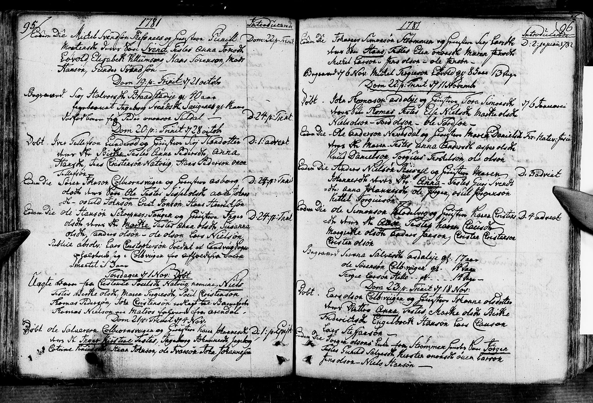 Øyestad sokneprestkontor, AV/SAK-1111-0049/F/Fa/L0008: Ministerialbok nr. A 8, 1777-1804, s. 95-96