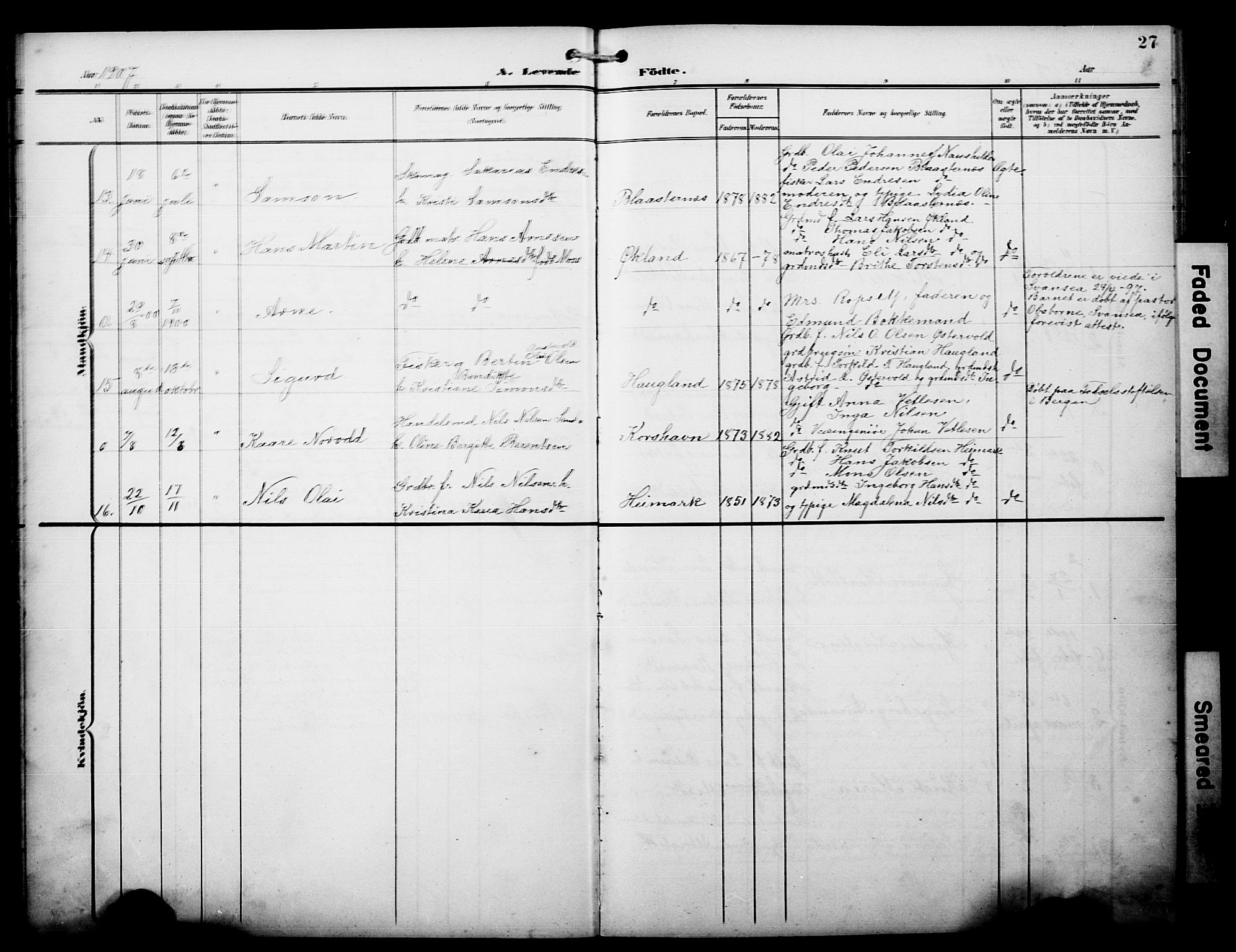 Austevoll sokneprestembete, AV/SAB-A-74201/H/Ha/Hab/Haba/L0004: Klokkerbok nr. A 4, 1901-1912, s. 27