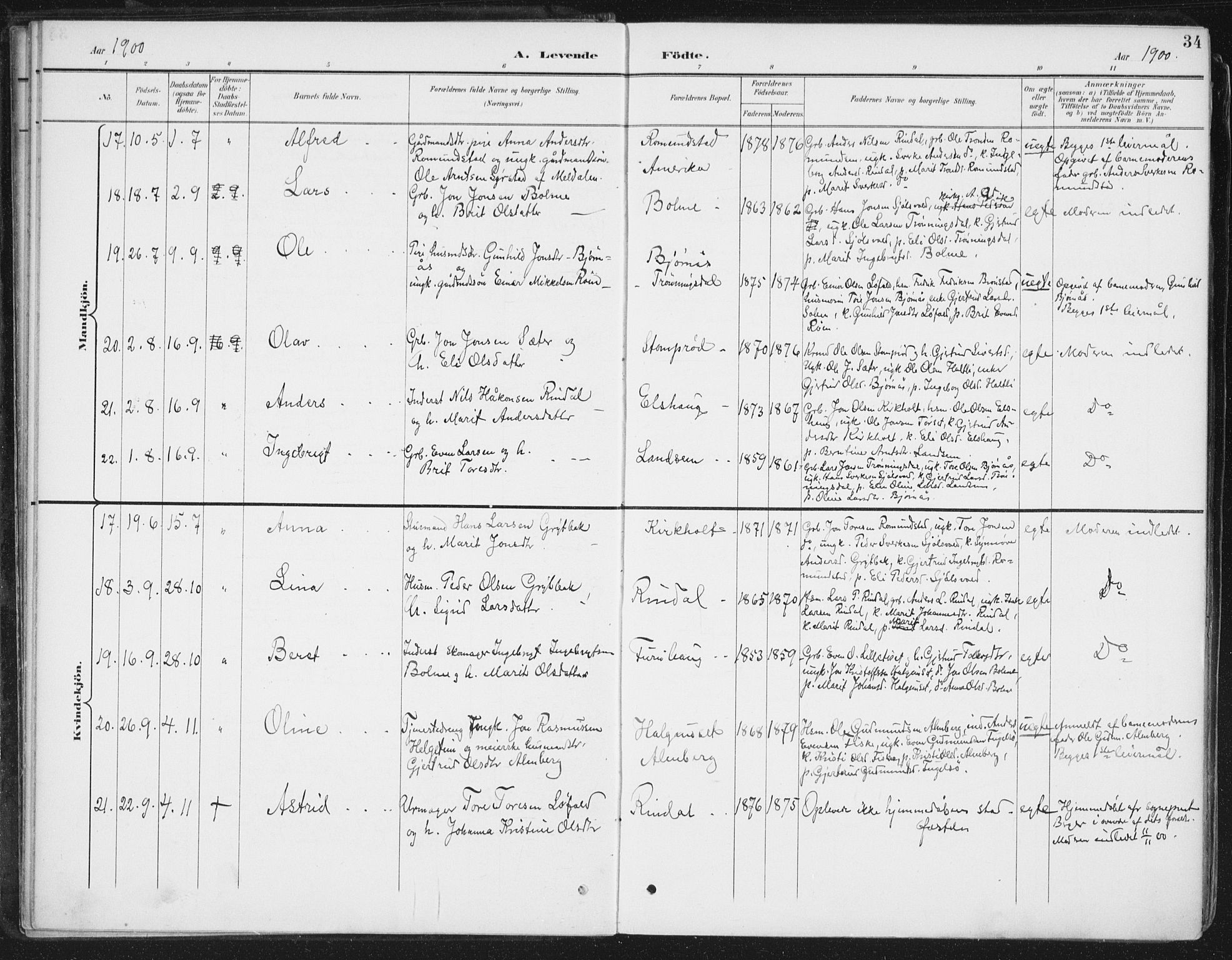 Ministerialprotokoller, klokkerbøker og fødselsregistre - Møre og Romsdal, AV/SAT-A-1454/598/L1072: Ministerialbok nr. 598A06, 1896-1910, s. 34