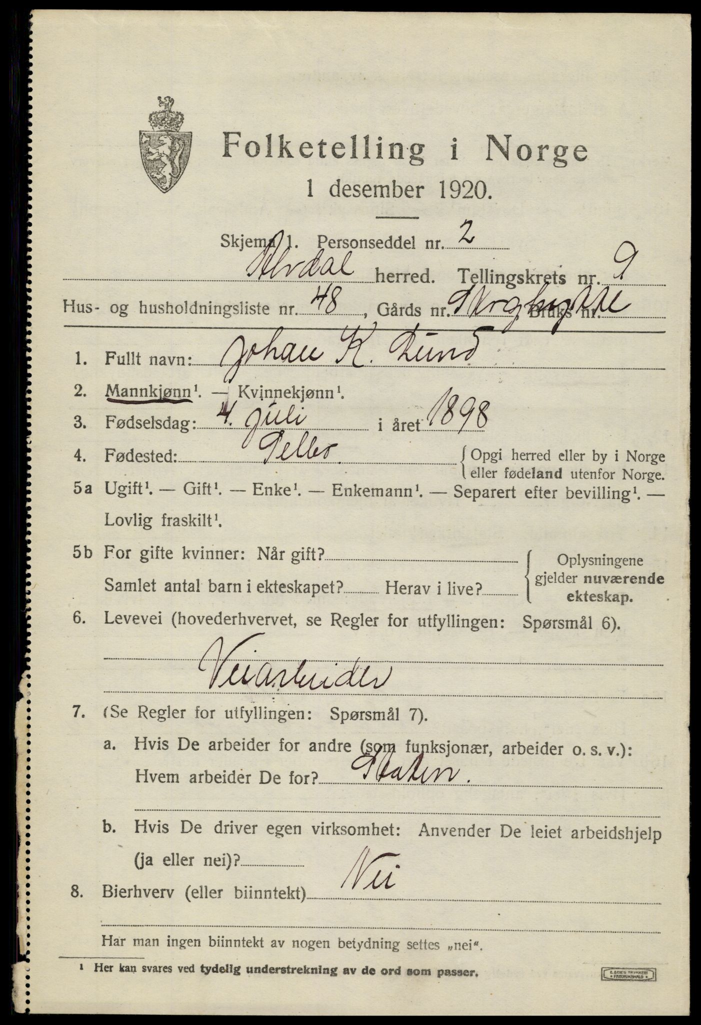 SAH, Folketelling 1920 for 0438 Alvdal herred, 1920, s. 5456