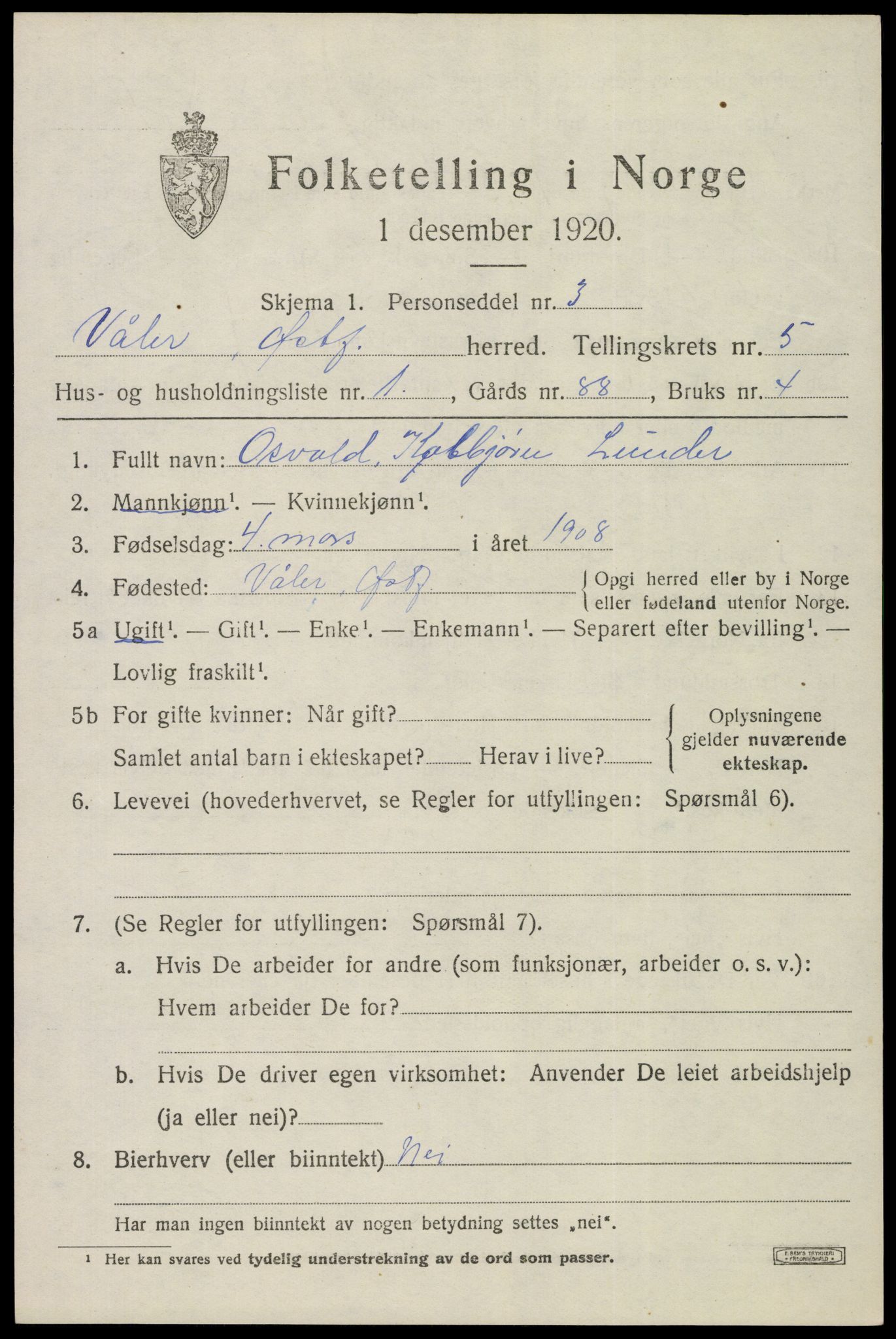 SAO, Folketelling 1920 for 0137 Våler herred, 1920, s. 2670