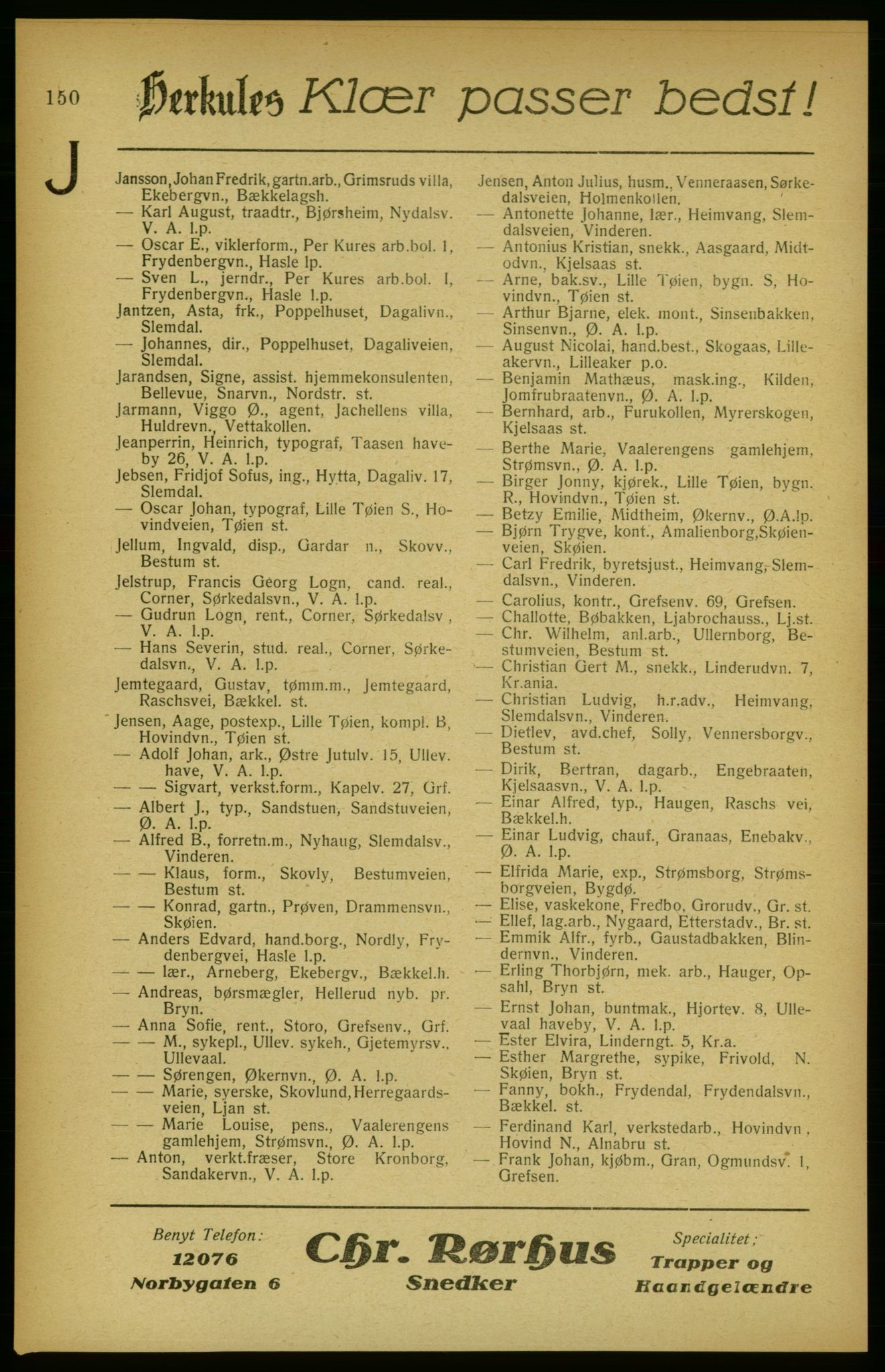 Aker adressebok/adressekalender, PUBL/001/A/002: Akers adressekalender, 1922, s. 150