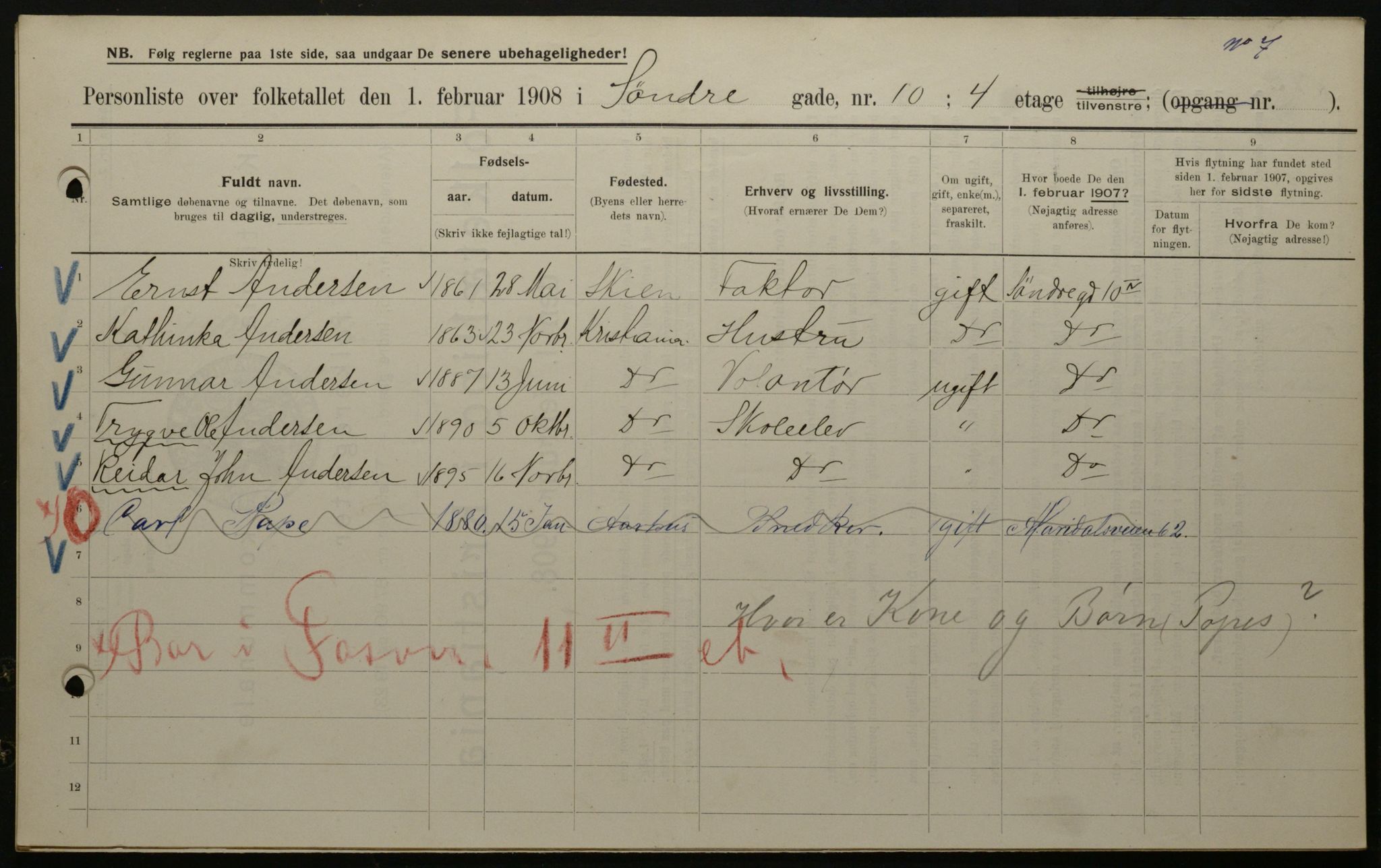 OBA, Kommunal folketelling 1.2.1908 for Kristiania kjøpstad, 1908, s. 95615