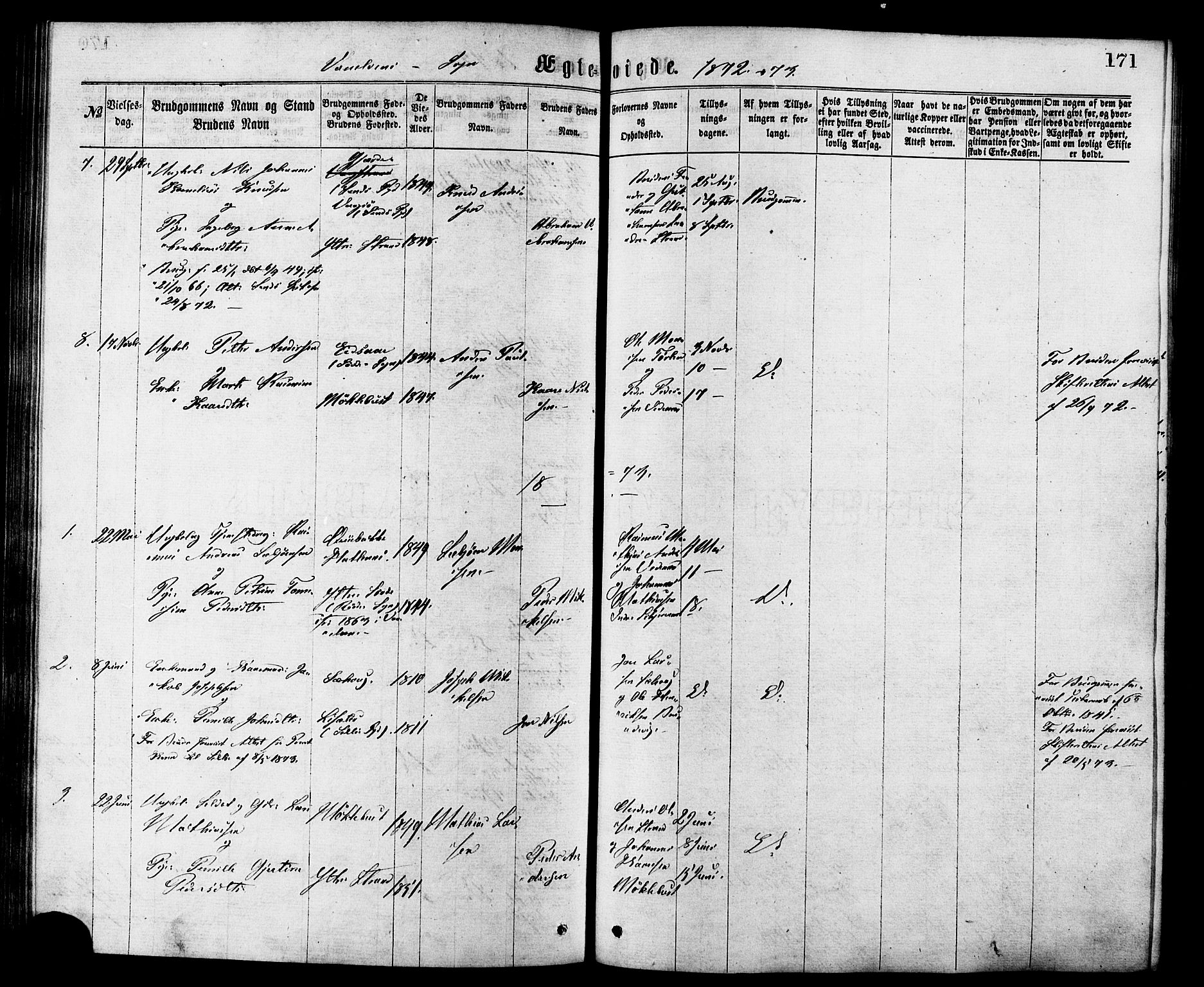 Ministerialprotokoller, klokkerbøker og fødselsregistre - Møre og Romsdal, AV/SAT-A-1454/501/L0007: Ministerialbok nr. 501A07, 1868-1884, s. 171
