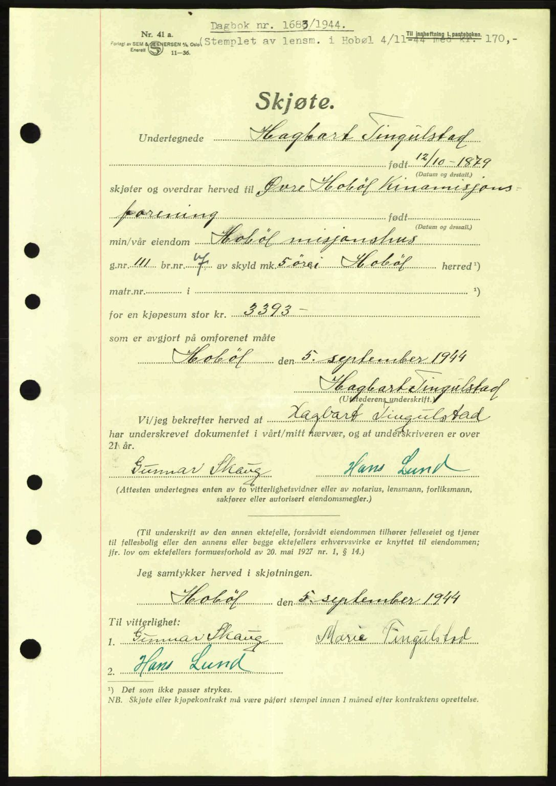 Moss sorenskriveri, SAO/A-10168: Pantebok nr. A13, 1944-1945, Dagboknr: 1683/1944