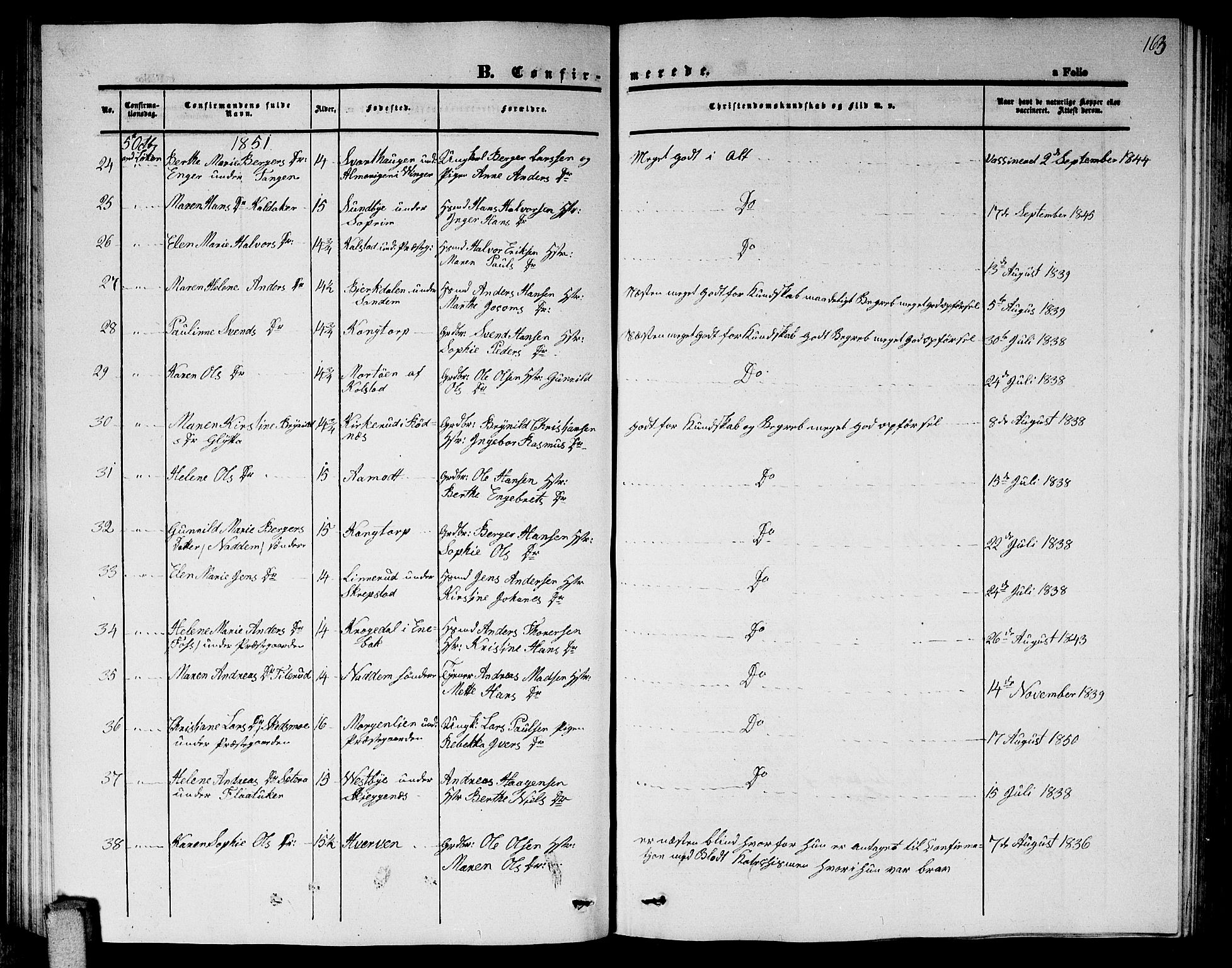 Høland prestekontor Kirkebøker, AV/SAO-A-10346a/G/Ga/L0003: Klokkerbok nr. I 3, 1846-1853, s. 163
