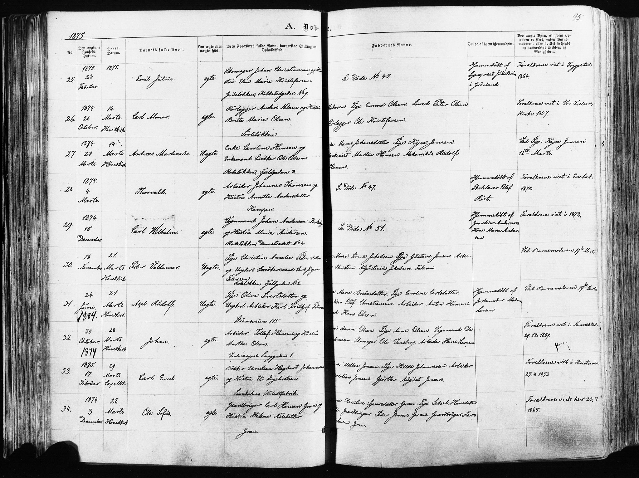 Østre Aker prestekontor Kirkebøker, AV/SAO-A-10840/F/Fa/L0003: Ministerialbok nr. I 3, 1869-1875, s. 95