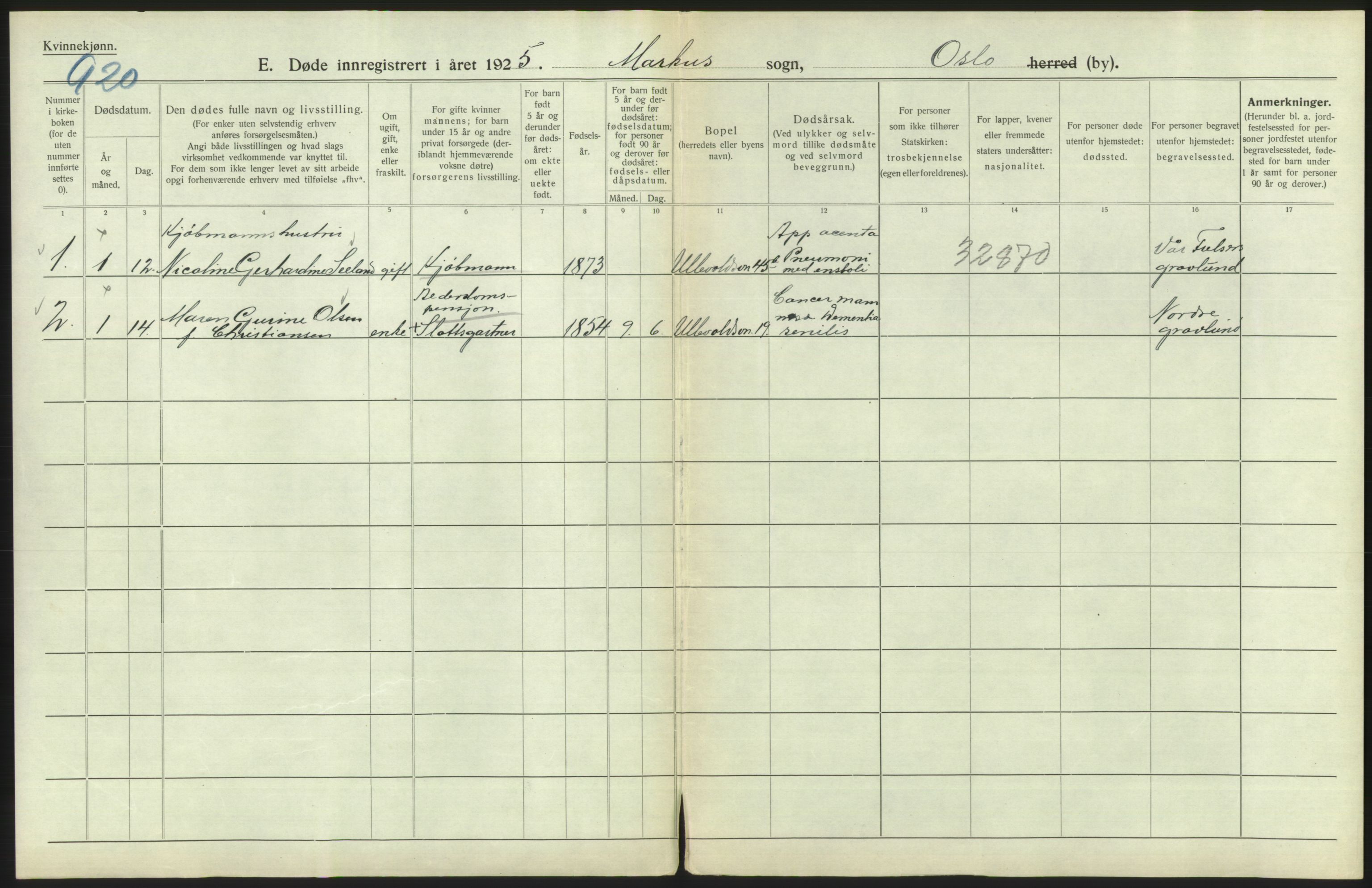 Statistisk sentralbyrå, Sosiodemografiske emner, Befolkning, AV/RA-S-2228/D/Df/Dfc/Dfce/L0010: Oslo: Døde kvinner, dødfødte, 1925, s. 666