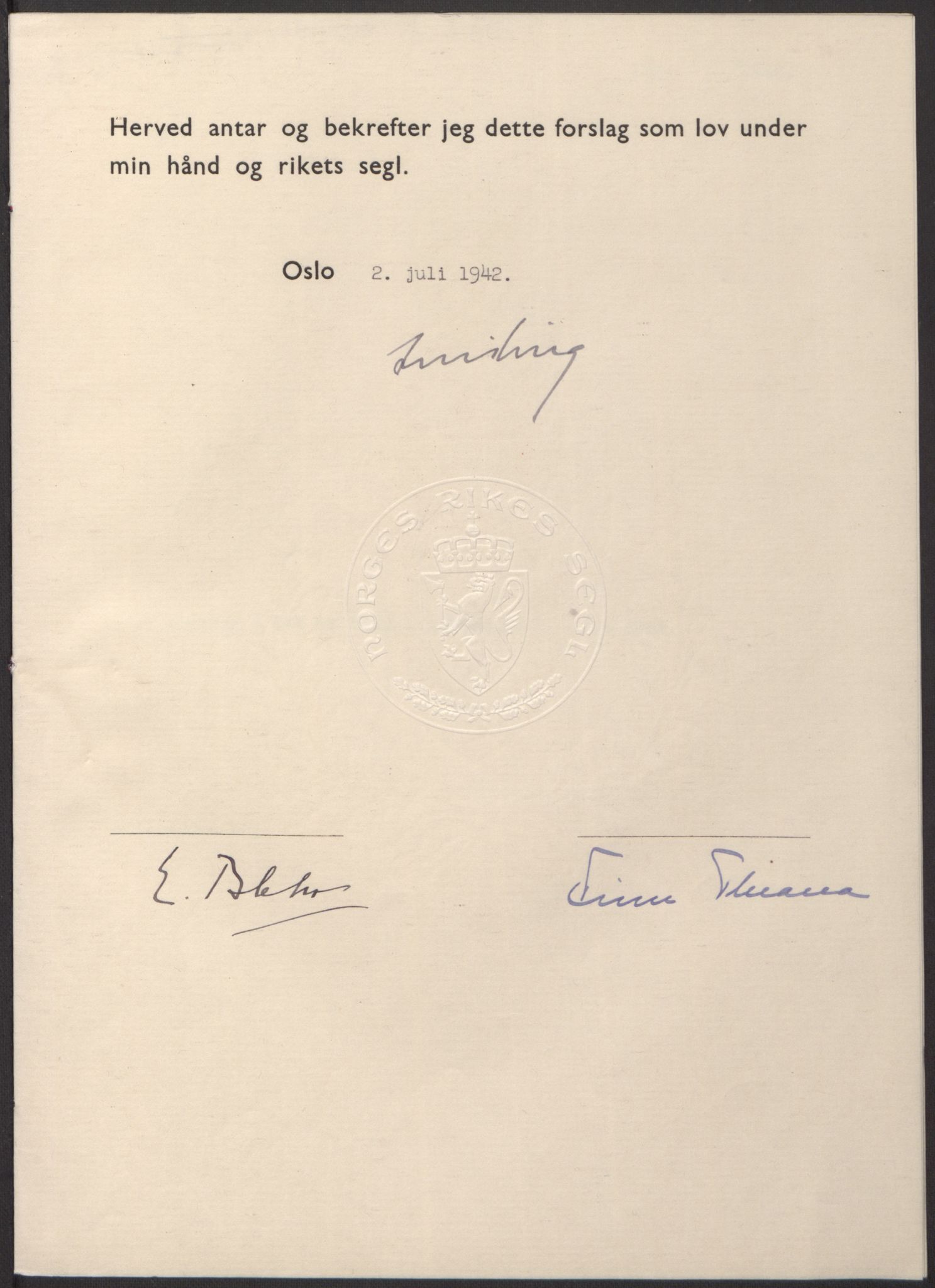 NS-administrasjonen 1940-1945 (Statsrådsekretariatet, de kommisariske statsråder mm), RA/S-4279/D/Db/L0098: Lover II, 1942, s. 191