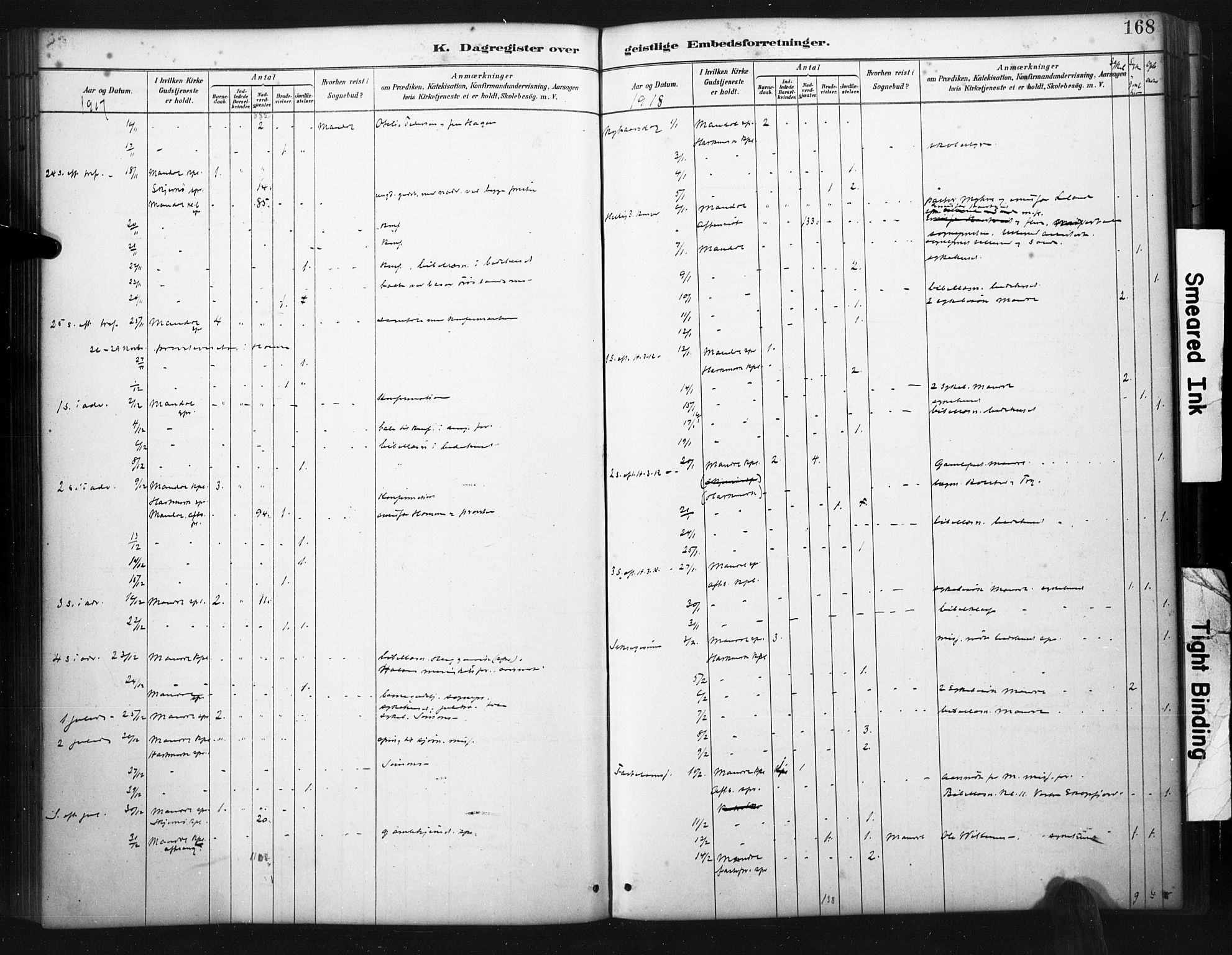 Mandal sokneprestkontor, AV/SAK-1111-0030/F/Fa/Faa/L0017: Ministerialbok nr. A 17, 1880-1926, s. 168