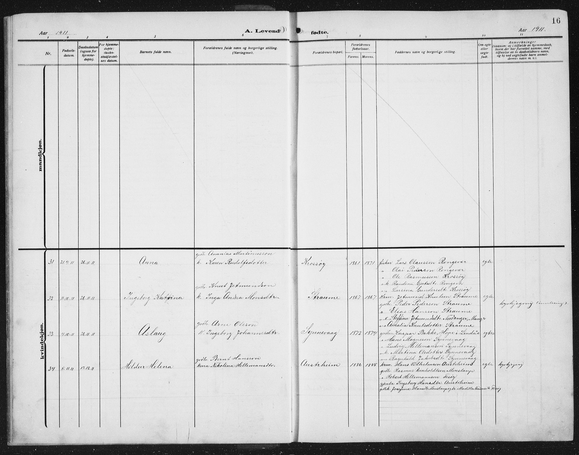 Lindås Sokneprestembete, AV/SAB-A-76701/H/Hab/Habc/L0005: Klokkerbok nr. C 5, 1910-1927, s. 16