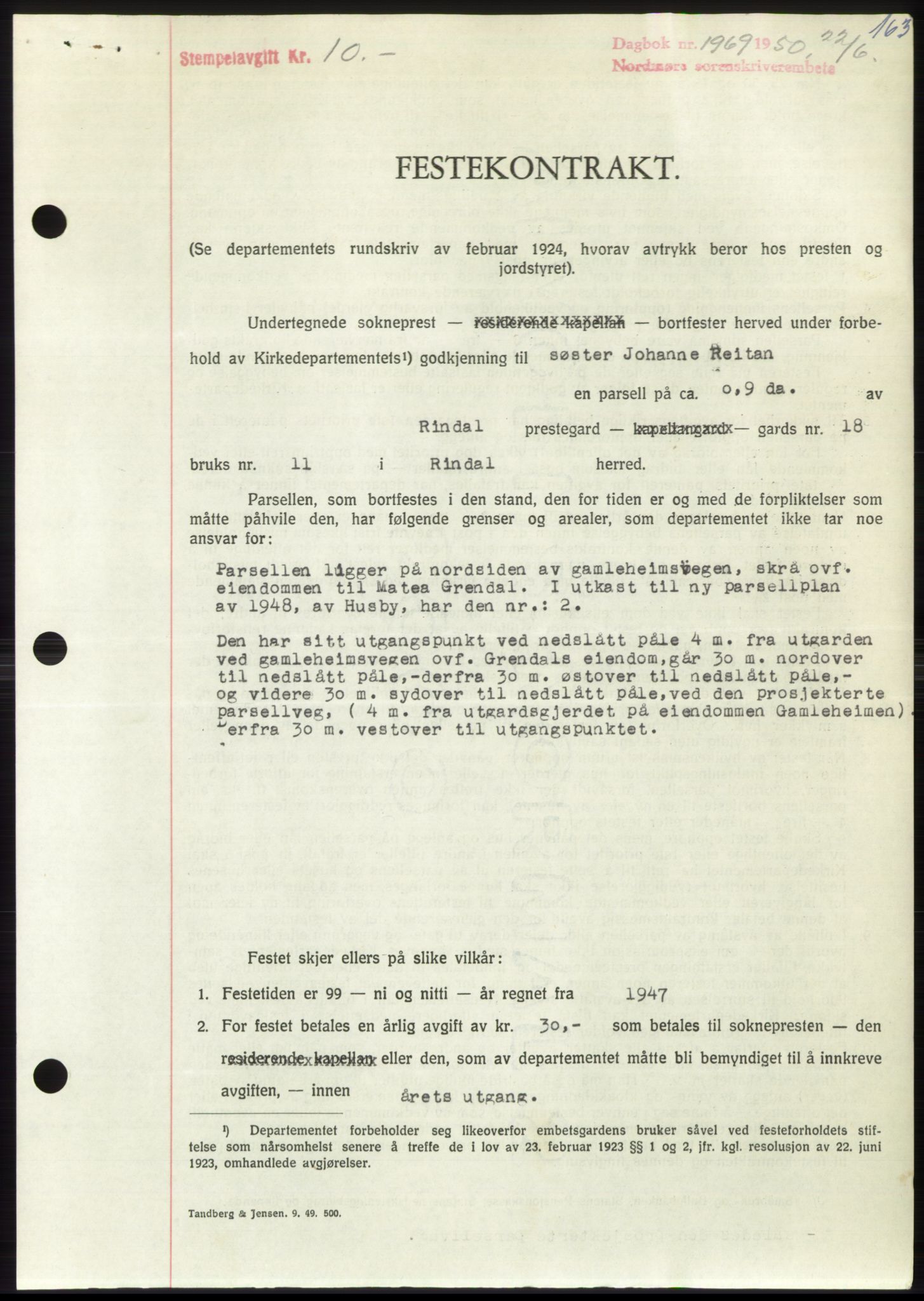 Nordmøre sorenskriveri, AV/SAT-A-4132/1/2/2Ca: Pantebok nr. B105, 1950-1950, Dagboknr: 1969/1950