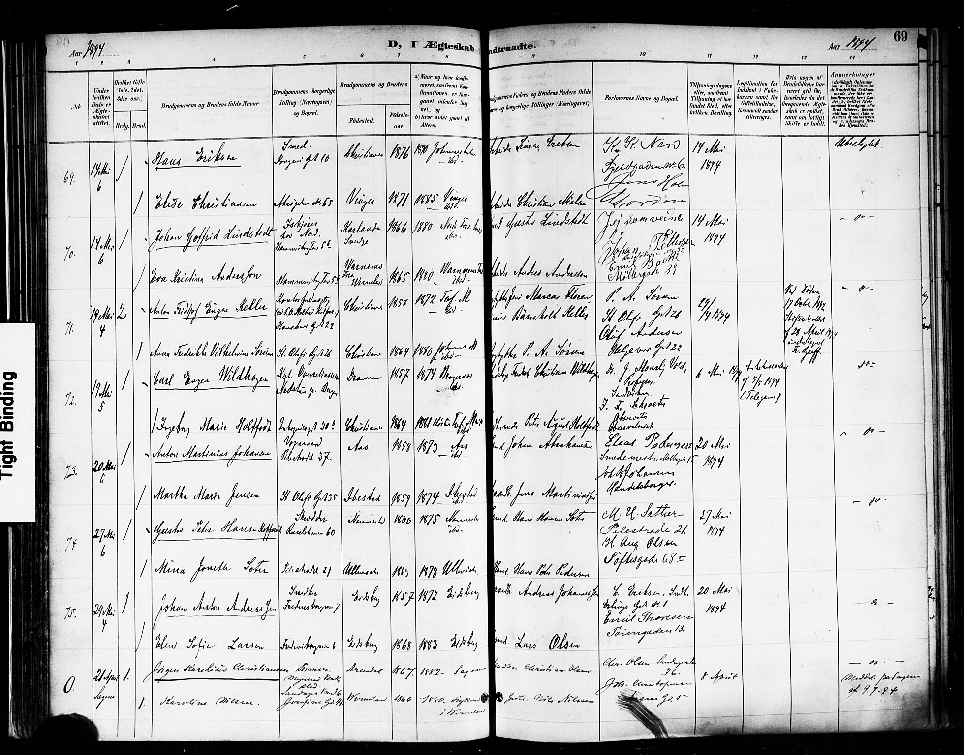Trefoldighet prestekontor Kirkebøker, AV/SAO-A-10882/F/Fc/L0004: Ministerialbok nr. III 4, 1891-1900, s. 69