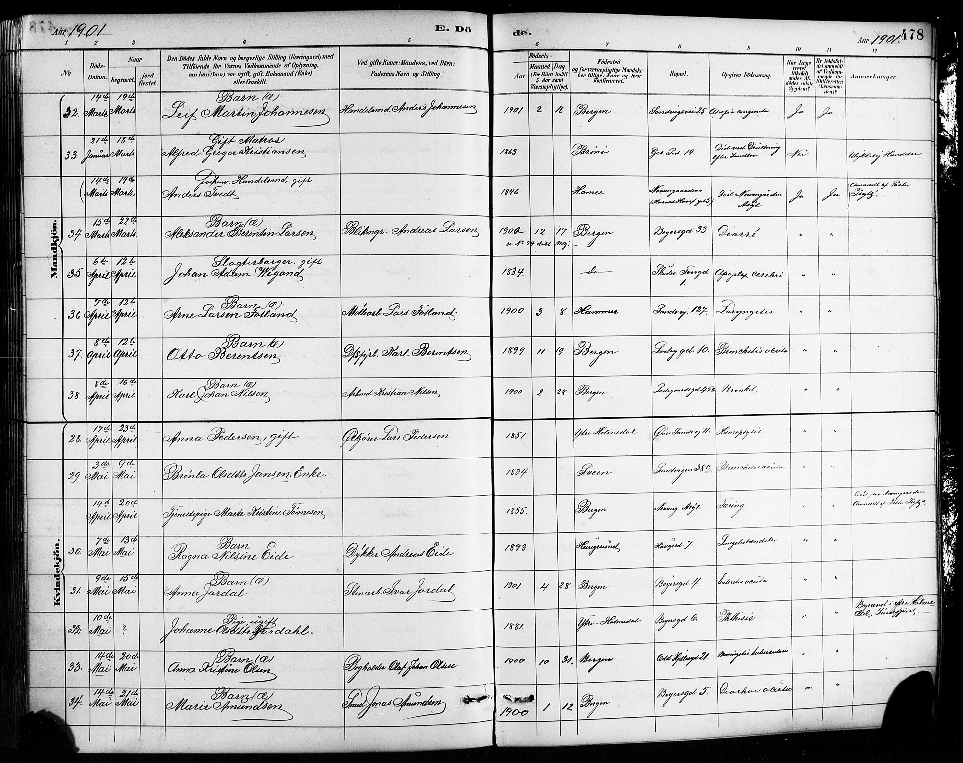 Sandviken Sokneprestembete, AV/SAB-A-77601/H/Hb/L0002: Klokkerbok nr. A 3, 1888-1902, s. 478
