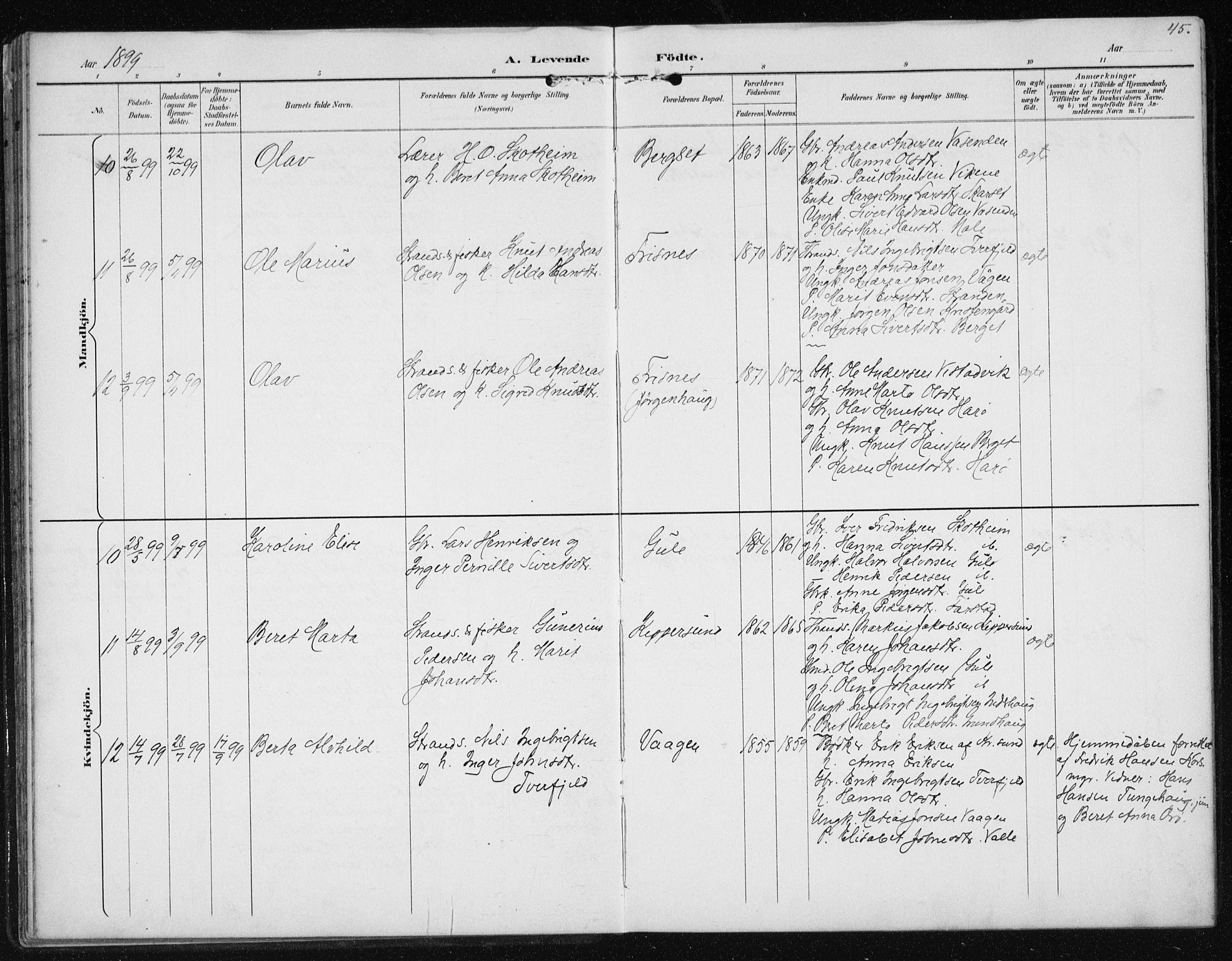 Ministerialprotokoller, klokkerbøker og fødselsregistre - Møre og Romsdal, AV/SAT-A-1454/566/L0773: Klokkerbok nr. 566C02, 1892-1909, s. 45