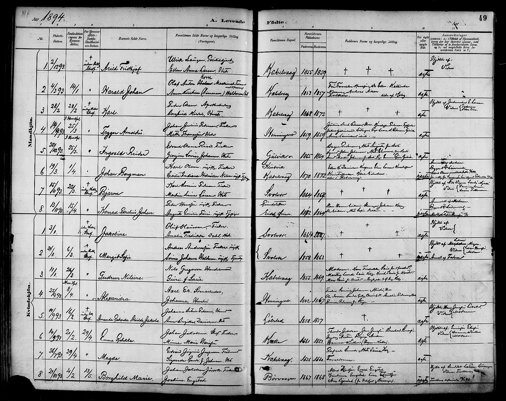 Ministerialprotokoller, klokkerbøker og fødselsregistre - Nordland, AV/SAT-A-1459/874/L1060: Ministerialbok nr. 874A04, 1890-1899, s. 49