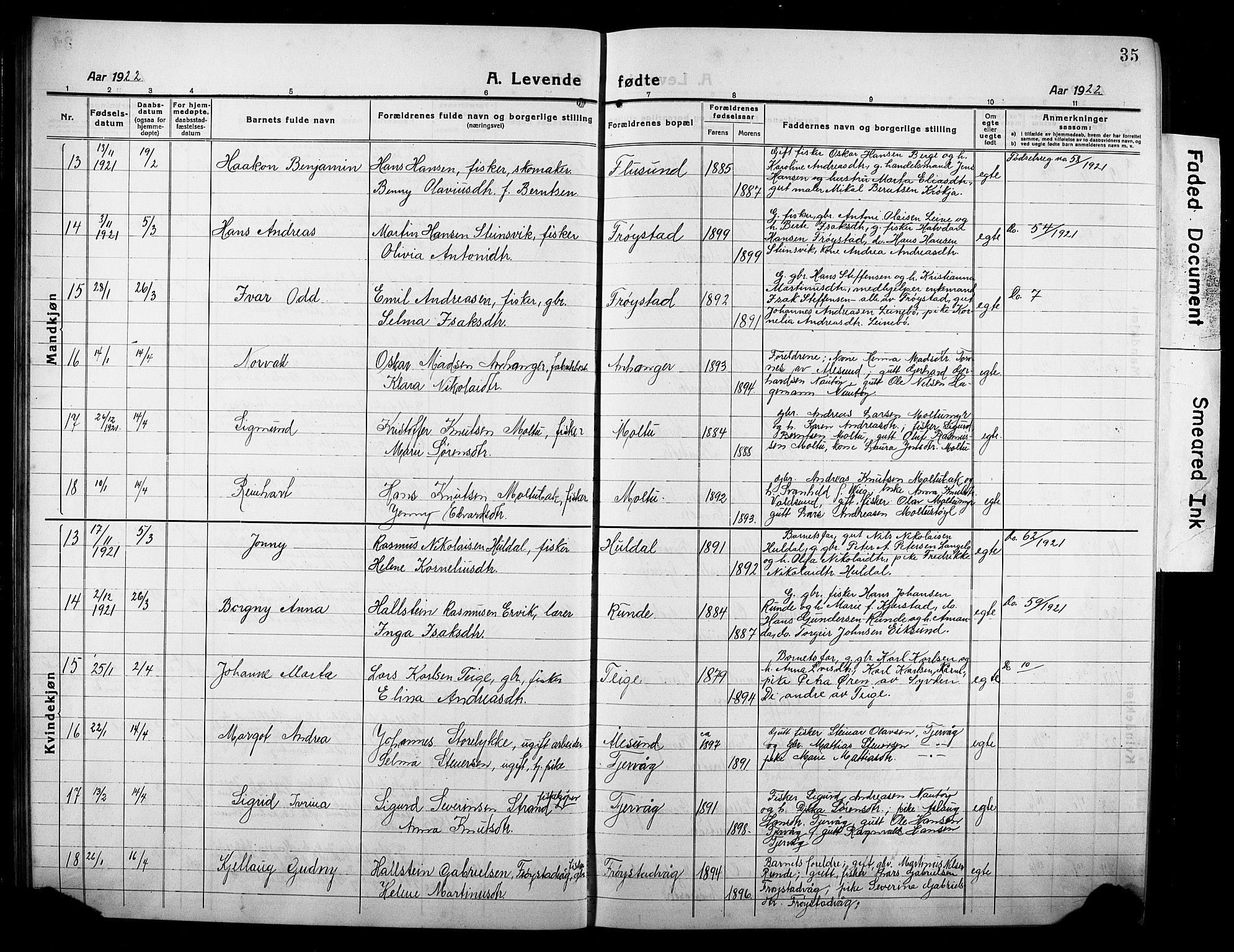 Ministerialprotokoller, klokkerbøker og fødselsregistre - Møre og Romsdal, AV/SAT-A-1454/507/L0084: Klokkerbok nr. 507C07, 1919-1932, s. 35