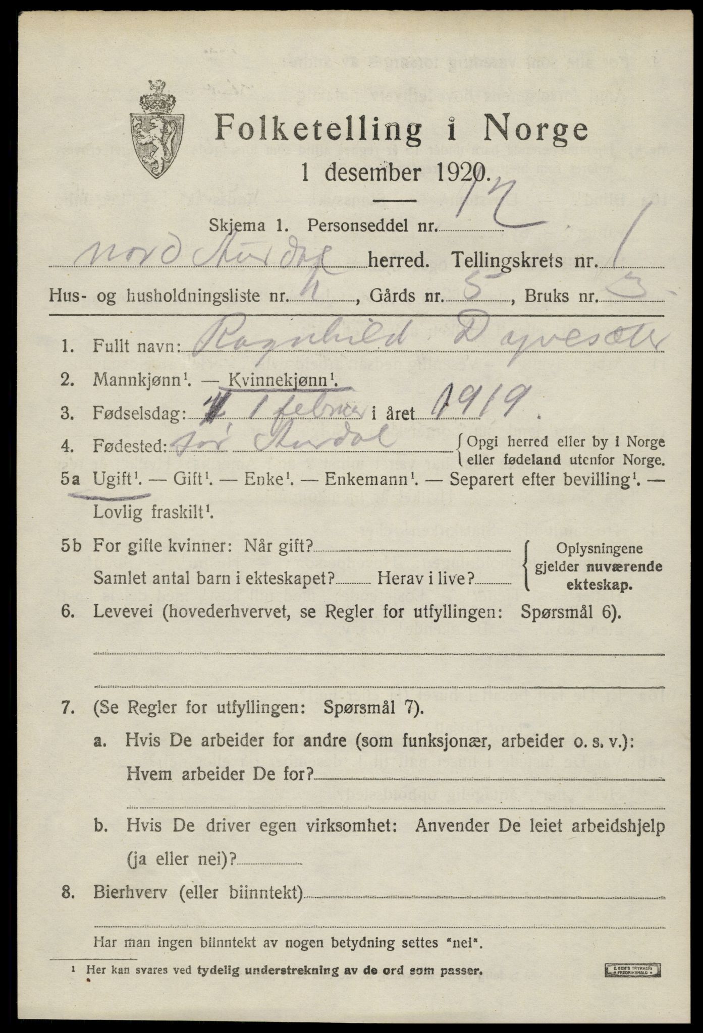 SAH, Folketelling 1920 for 0542 Nord-Aurdal herred, 1920, s. 2014