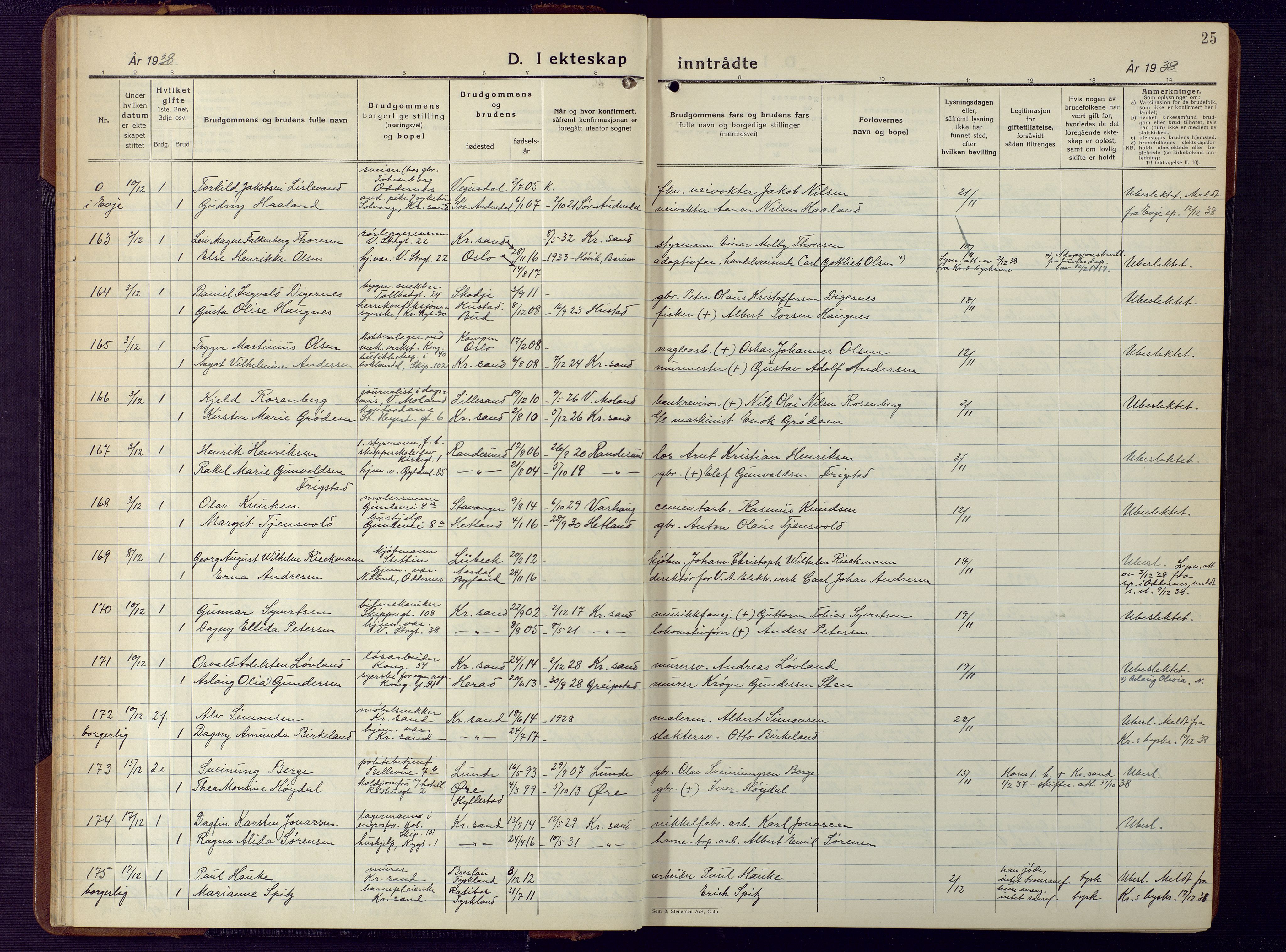 Kristiansand domprosti, AV/SAK-1112-0006/F/Fb/L0029: Klokkerbok nr. B 29, 1937-1945, s. 25