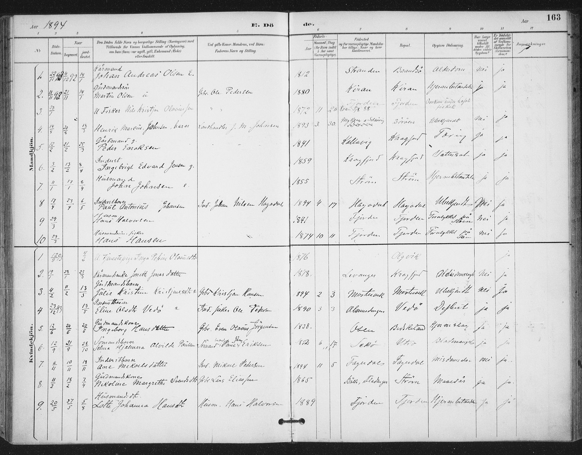 Ministerialprotokoller, klokkerbøker og fødselsregistre - Sør-Trøndelag, SAT/A-1456/657/L0708: Ministerialbok nr. 657A09, 1894-1904, s. 163