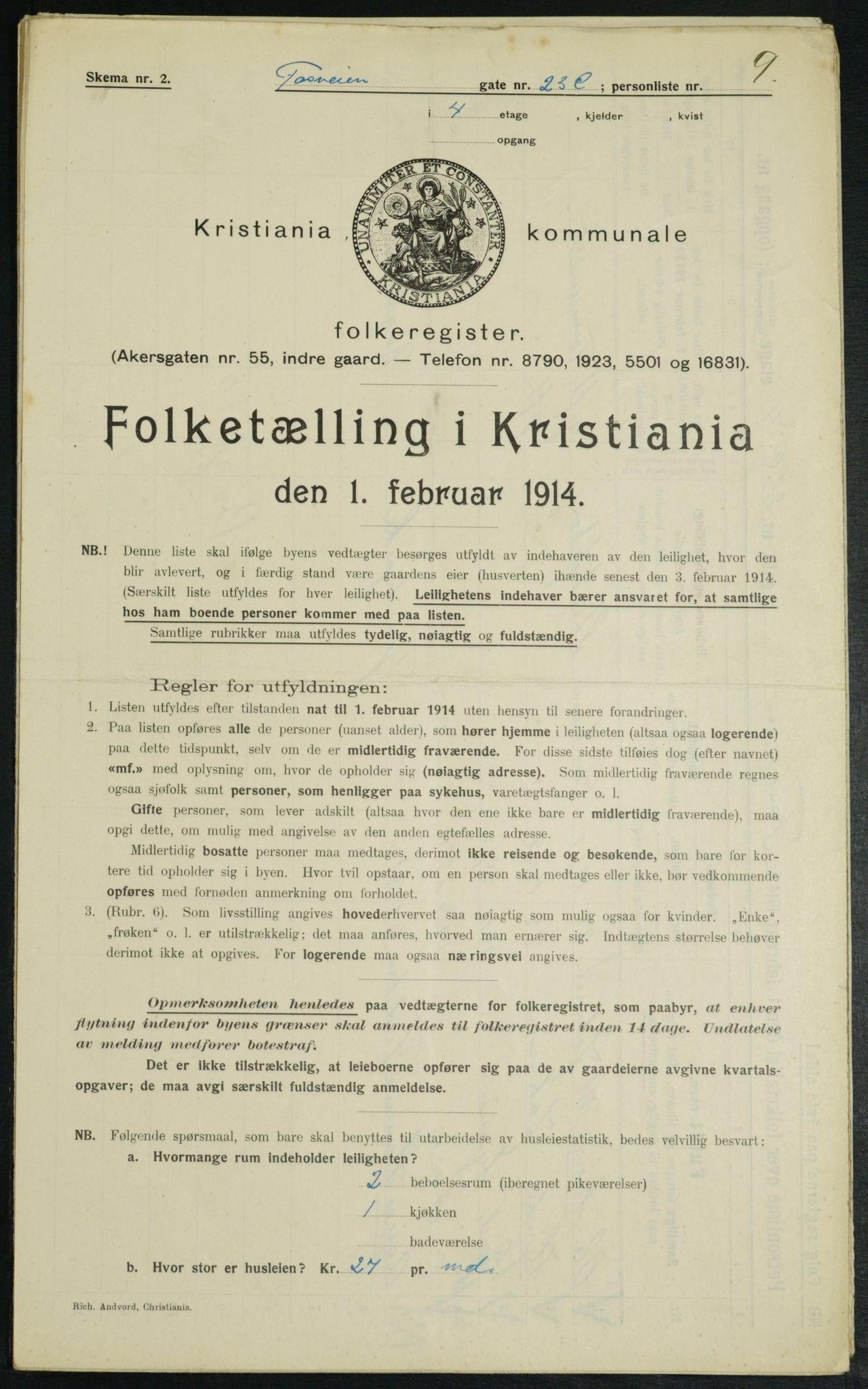 OBA, Kommunal folketelling 1.2.1914 for Kristiania, 1914, s. 25437