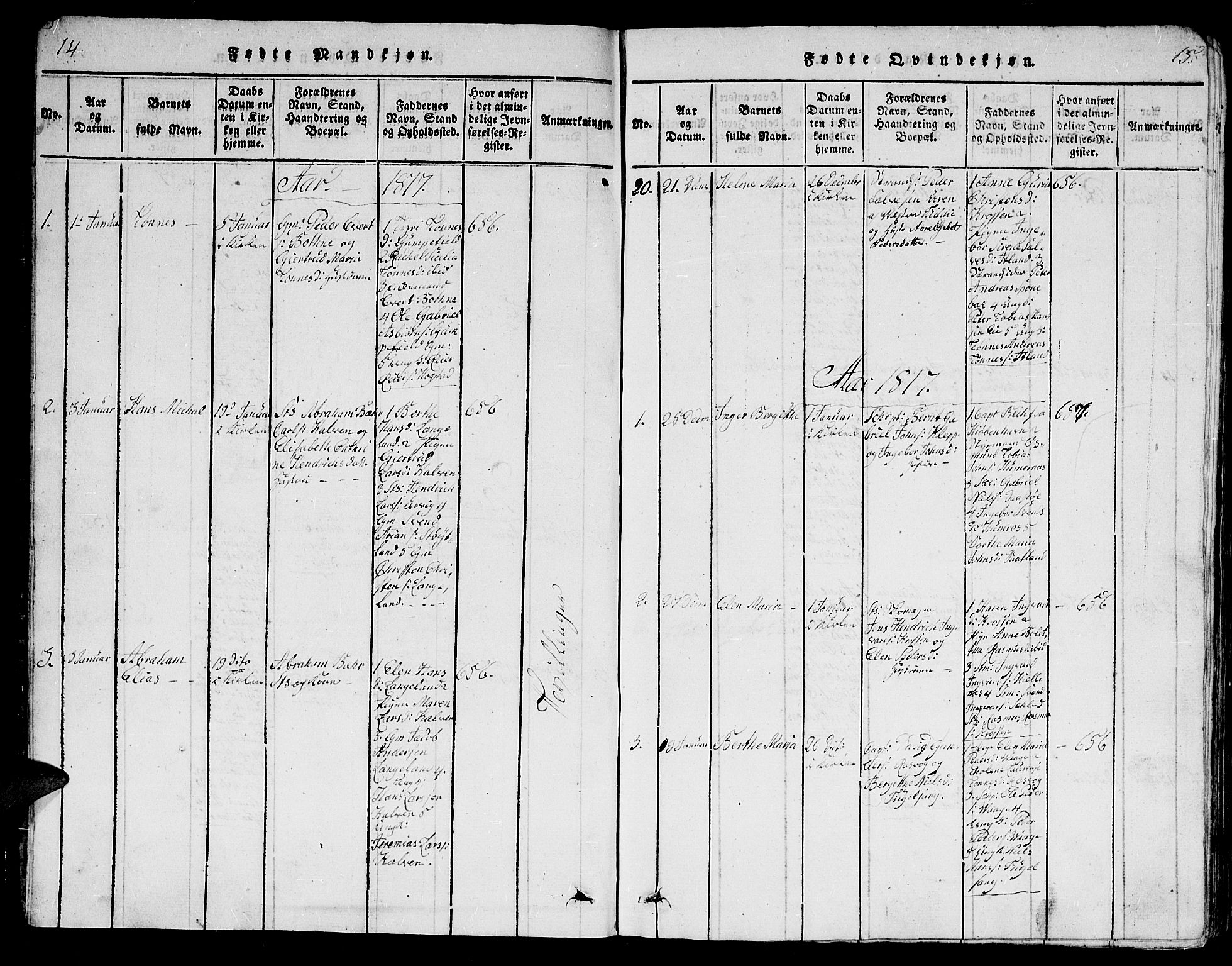 Flekkefjord sokneprestkontor, AV/SAK-1111-0012/F/Fb/Fbb/L0001: Klokkerbok nr. B 1, 1815-1830, s. 14-15