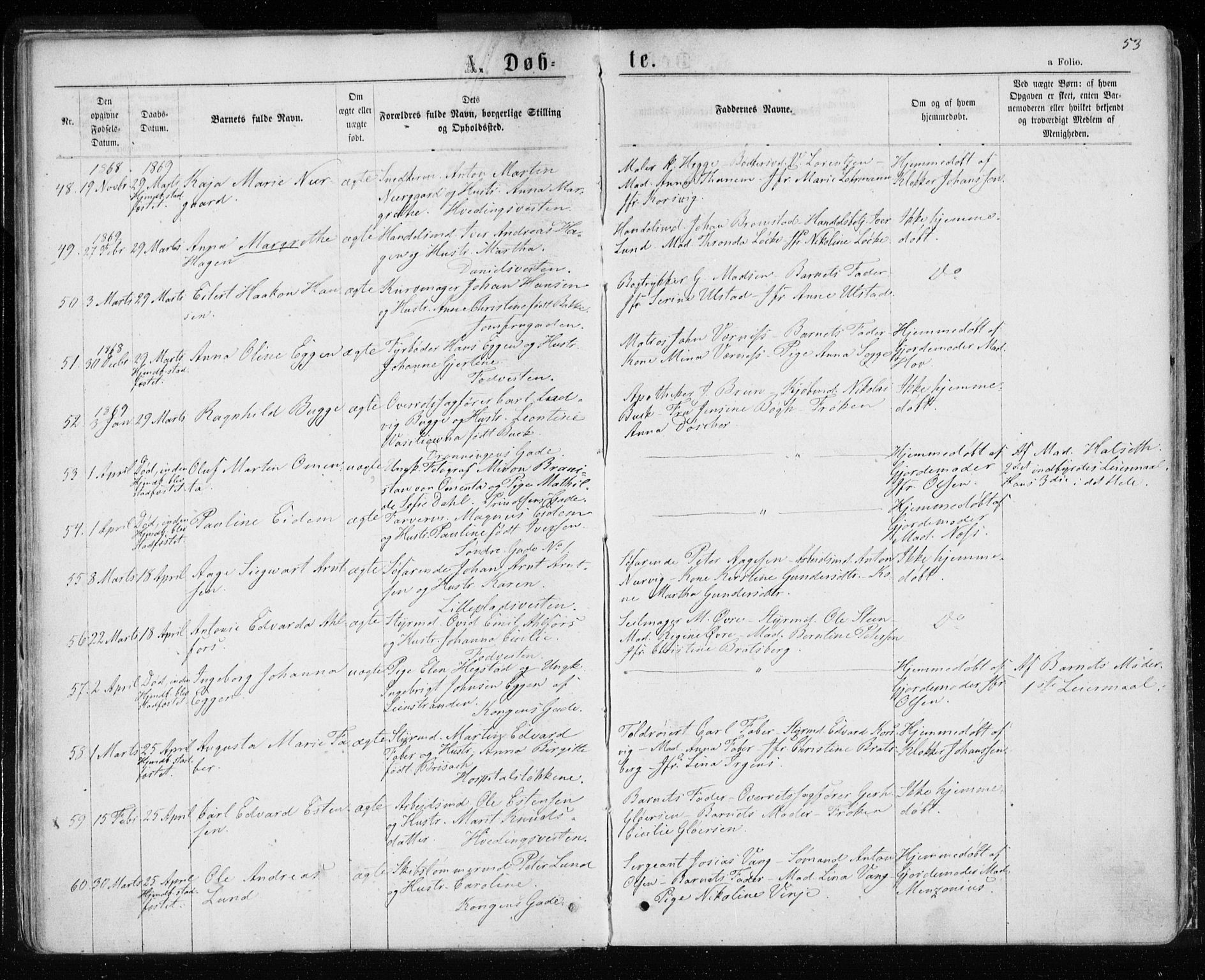Ministerialprotokoller, klokkerbøker og fødselsregistre - Sør-Trøndelag, SAT/A-1456/601/L0054: Ministerialbok nr. 601A22, 1866-1877, s. 53