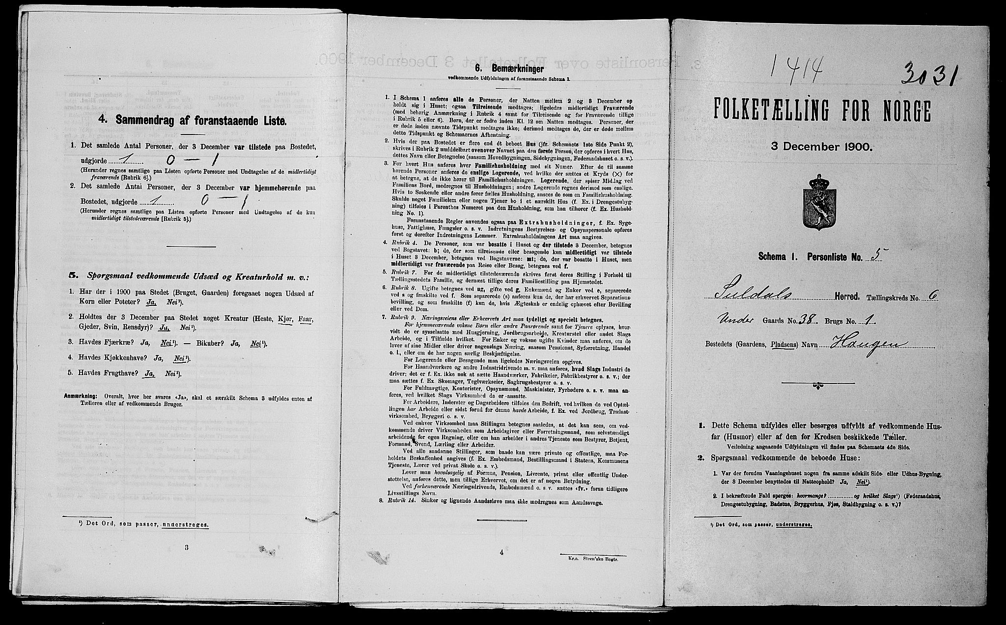 SAST, Folketelling 1900 for 1134 Suldal herred, 1900, s. 54