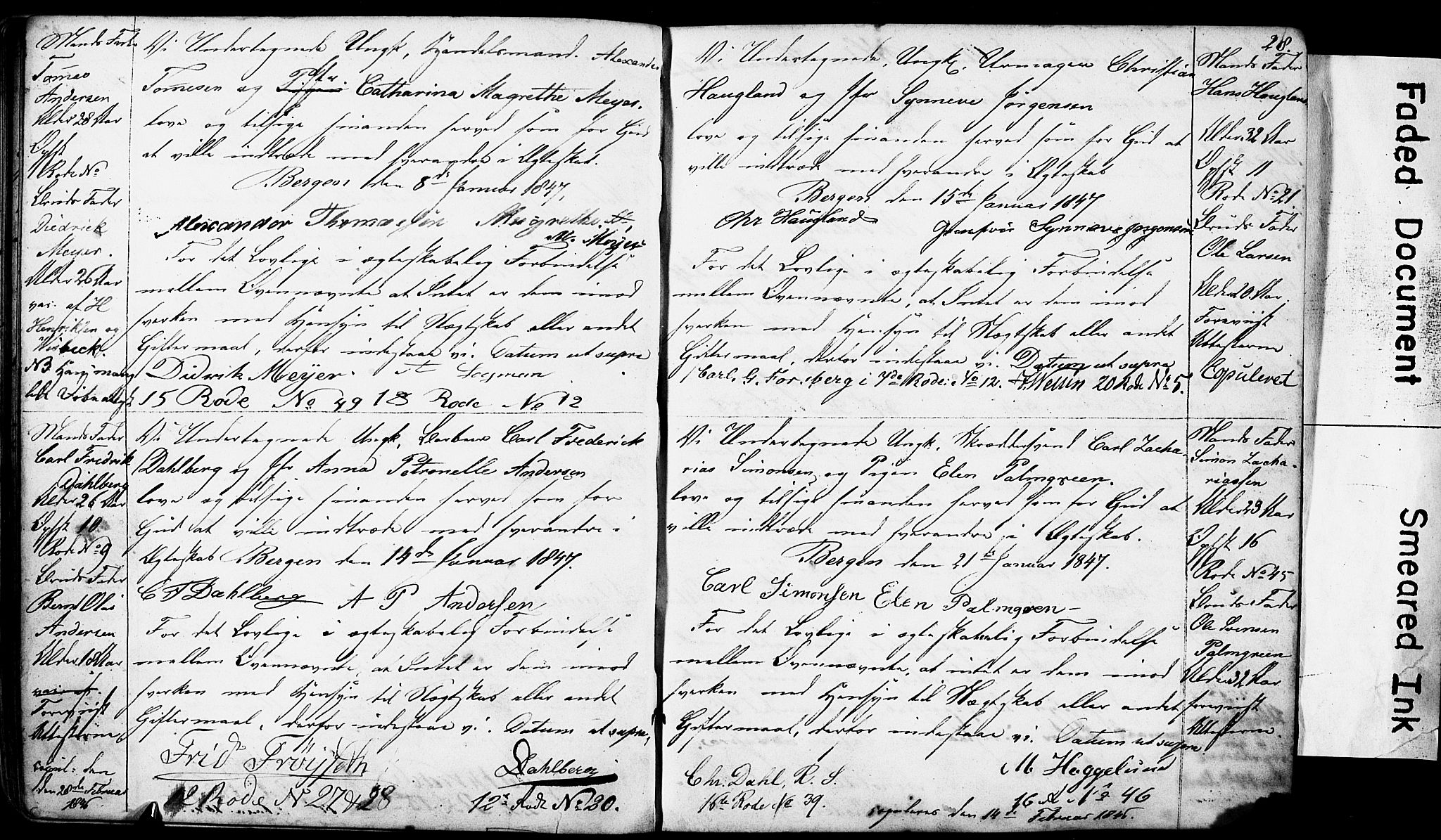 Domkirken sokneprestembete, SAB/A-74801: Forlovererklæringer nr. II.5.4, 1845-1852, s. 28
