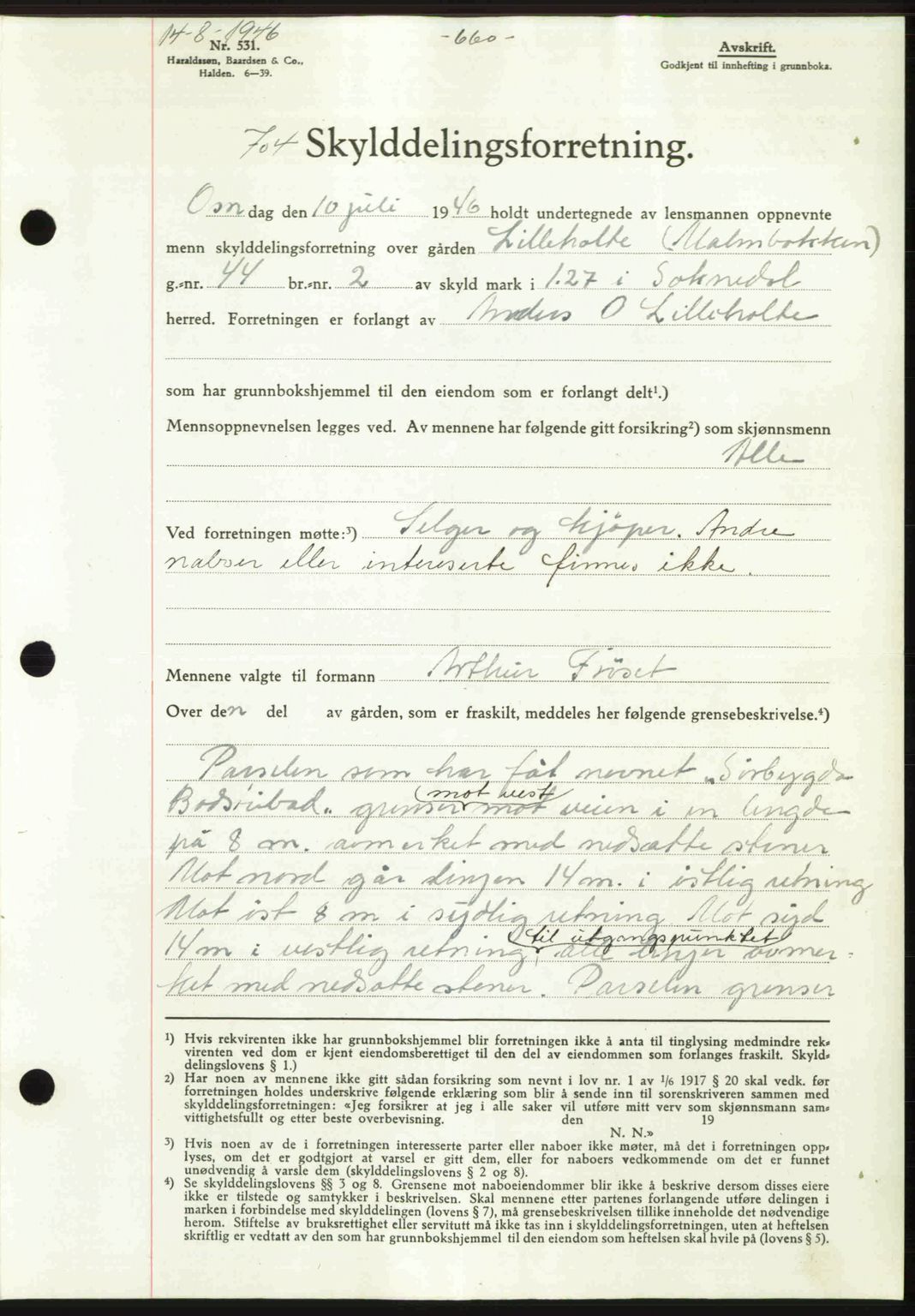 Gauldal sorenskriveri, SAT/A-0014/1/2/2C: Pantebok nr. A2, 1946-1946, Dagboknr: 704/1946