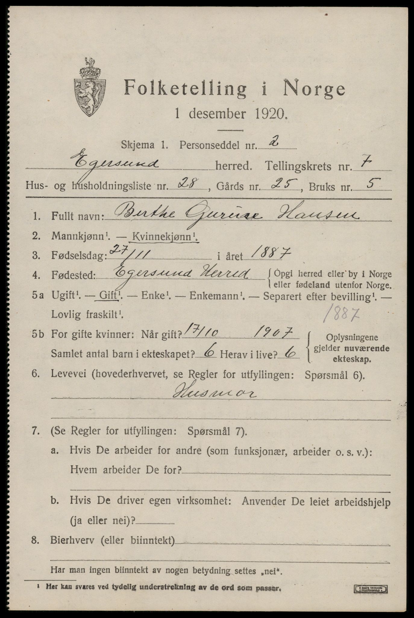 SAST, Folketelling 1920 for 1116 Eigersund herred, 1920, s. 4995