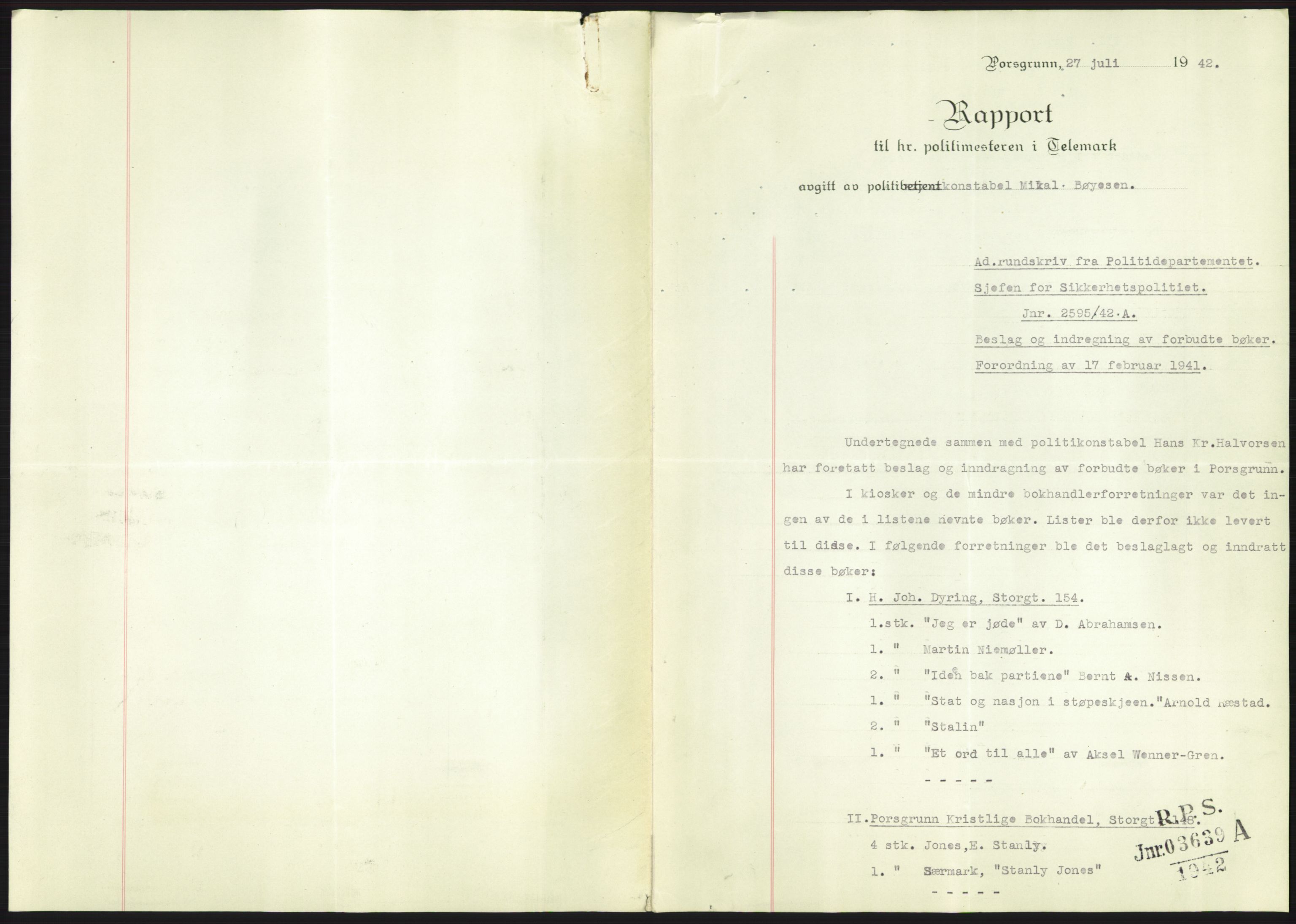 Statspolitiet - Hovedkontoret / Osloavdelingen, AV/RA-S-1329/F/L0091: Beslaglagt litteratur, 1941-1943, s. 553