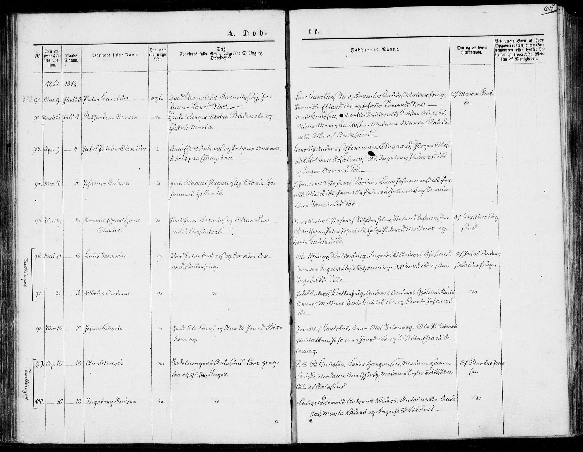 Ministerialprotokoller, klokkerbøker og fødselsregistre - Møre og Romsdal, AV/SAT-A-1454/528/L0397: Ministerialbok nr. 528A08, 1848-1858, s. 65