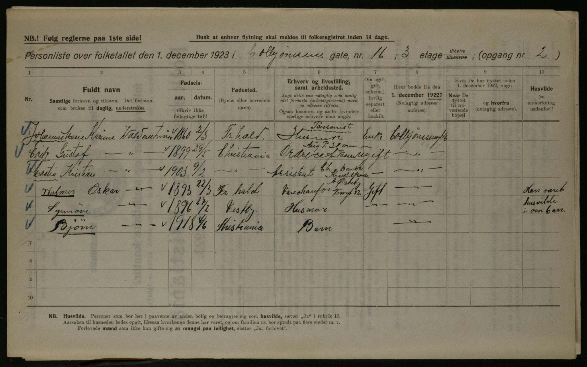 OBA, Kommunal folketelling 1.12.1923 for Kristiania, 1923, s. 14740