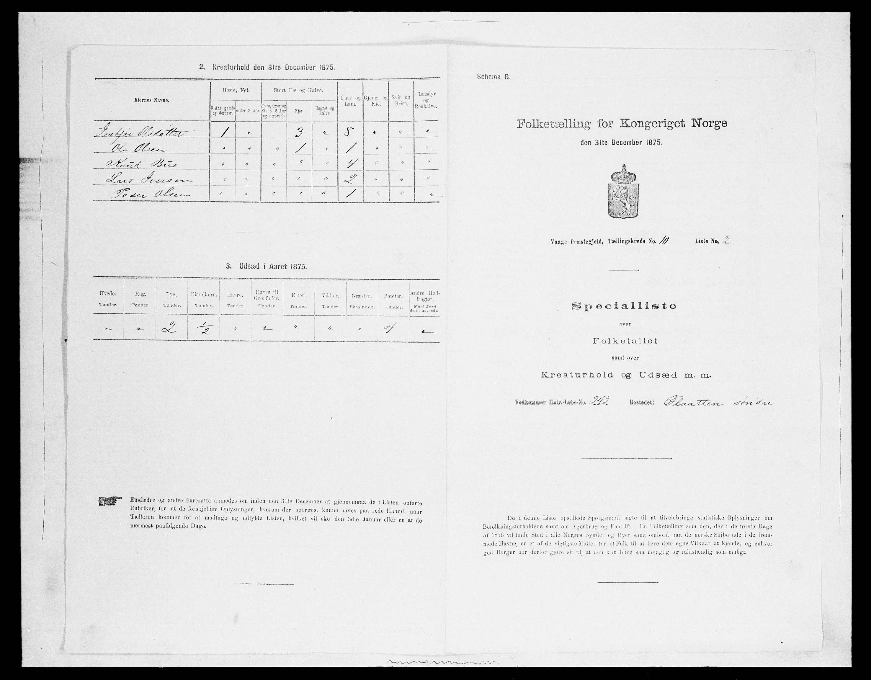 SAH, Folketelling 1875 for 0515P Vågå prestegjeld, 1875, s. 1712