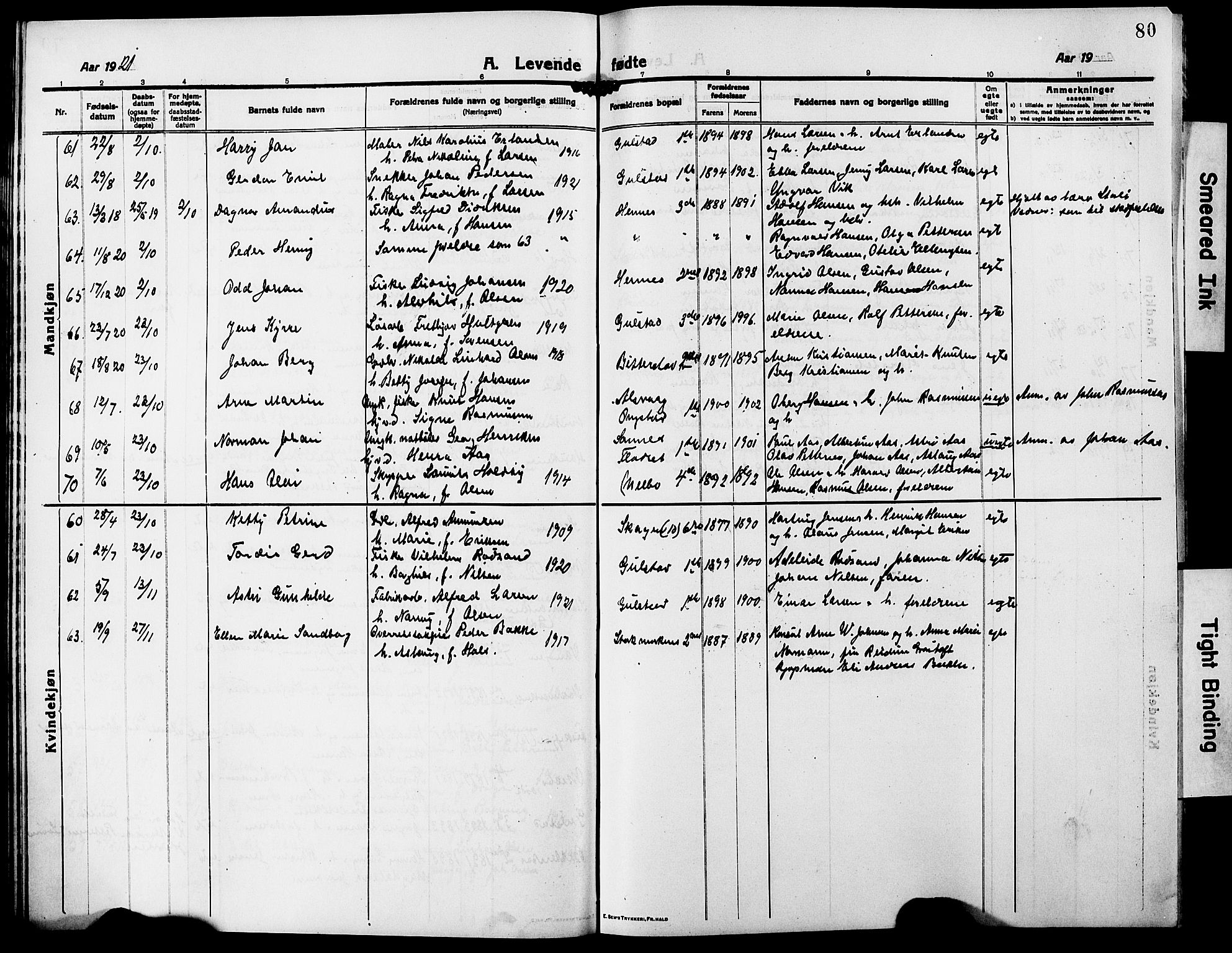 Ministerialprotokoller, klokkerbøker og fødselsregistre - Nordland, AV/SAT-A-1459/888/L1269: Klokkerbok nr. 888C07, 1913-1927, s. 80