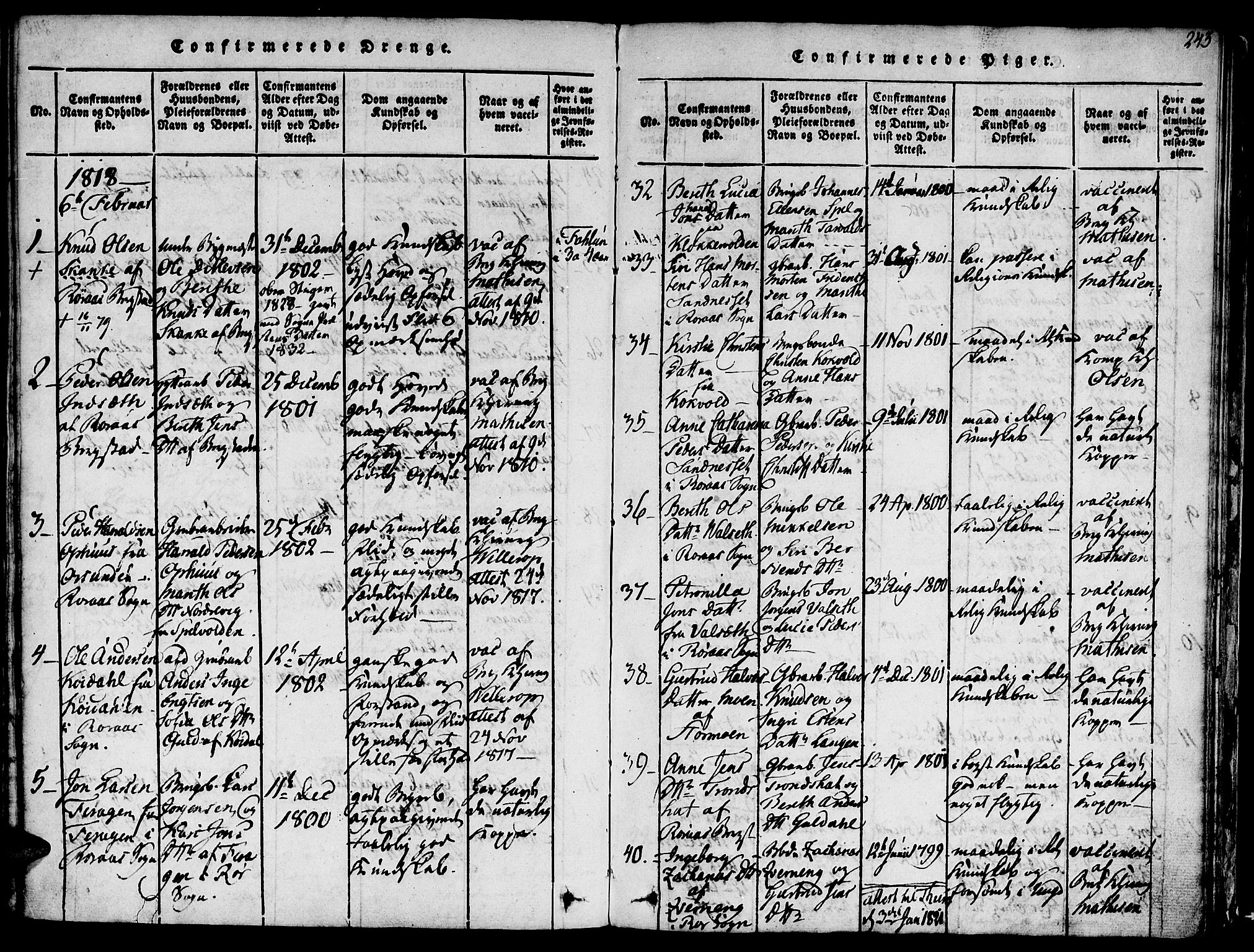 Ministerialprotokoller, klokkerbøker og fødselsregistre - Sør-Trøndelag, AV/SAT-A-1456/681/L0929: Ministerialbok nr. 681A07, 1817-1828, s. 243