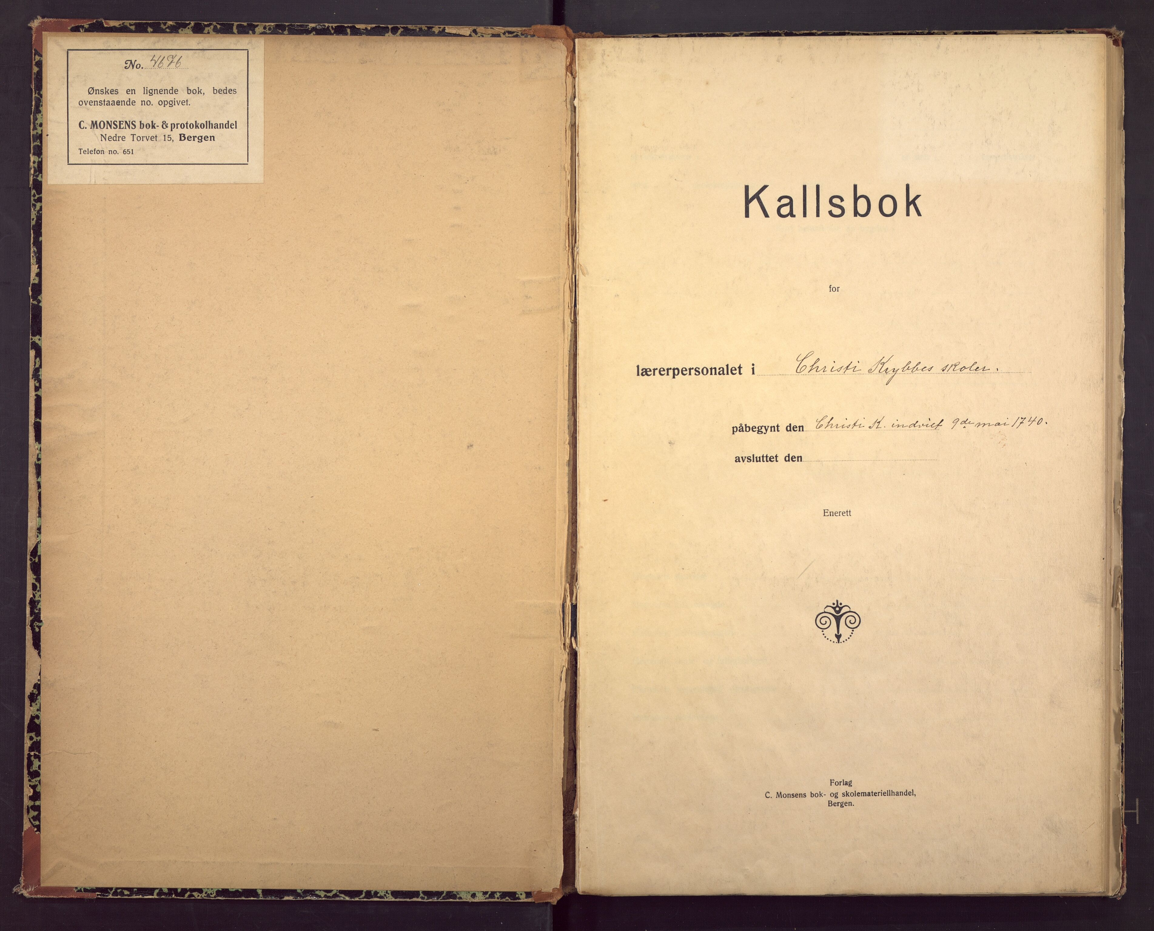 Christi Krybbe skoler, BBA/A-0082/P/Pi/L0001: Kallsbok, 1925