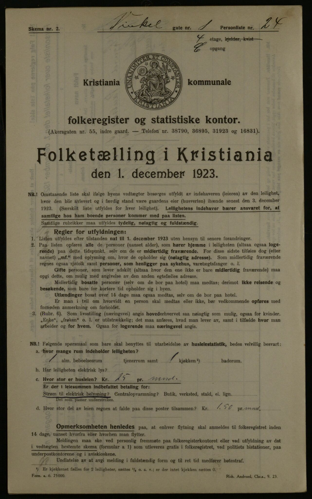 OBA, Kommunal folketelling 1.12.1923 for Kristiania, 1923, s. 136478