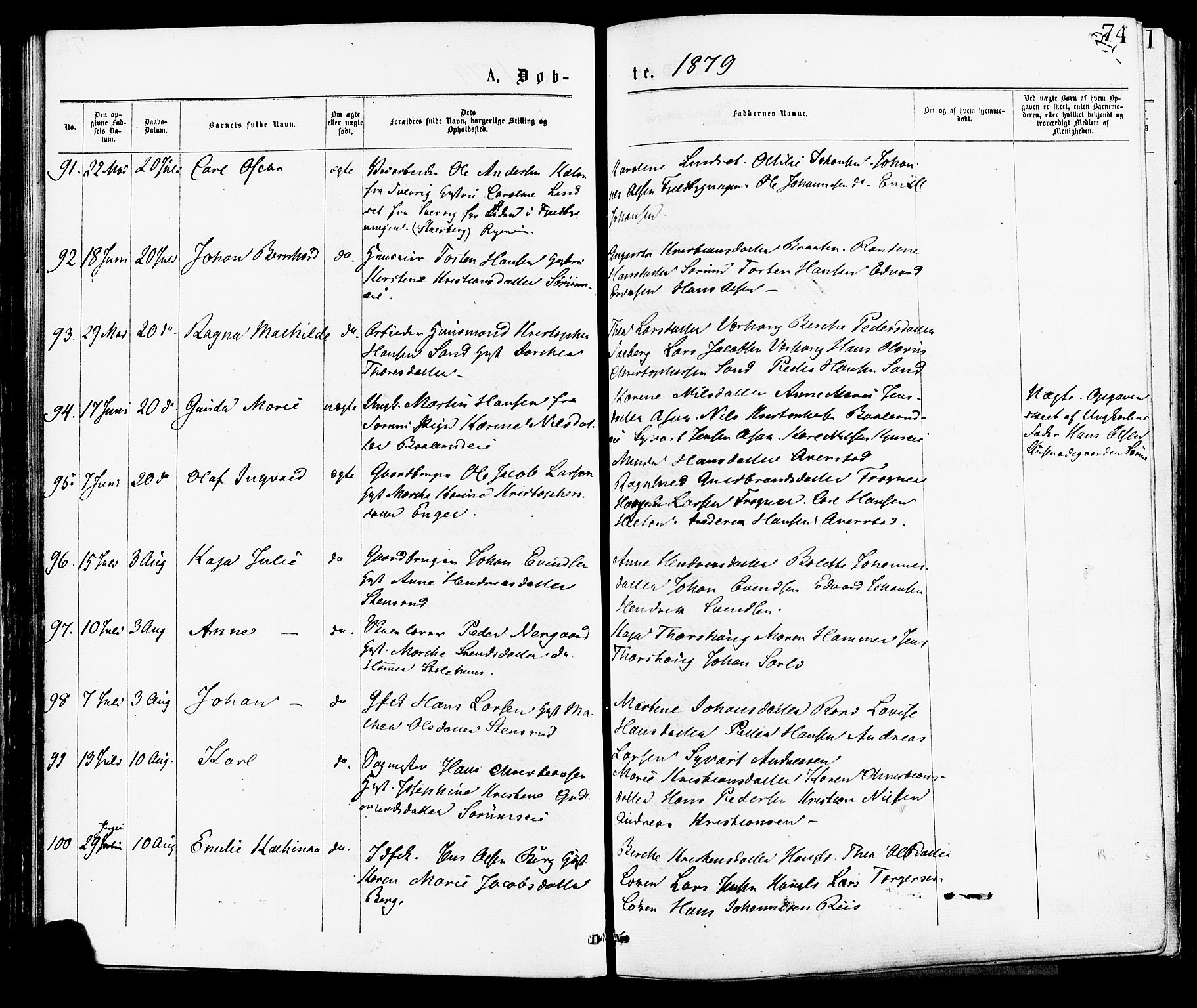 Skedsmo prestekontor Kirkebøker, AV/SAO-A-10033a/F/Fa/L0012: Ministerialbok nr. I 12, 1876-1883, s. 74