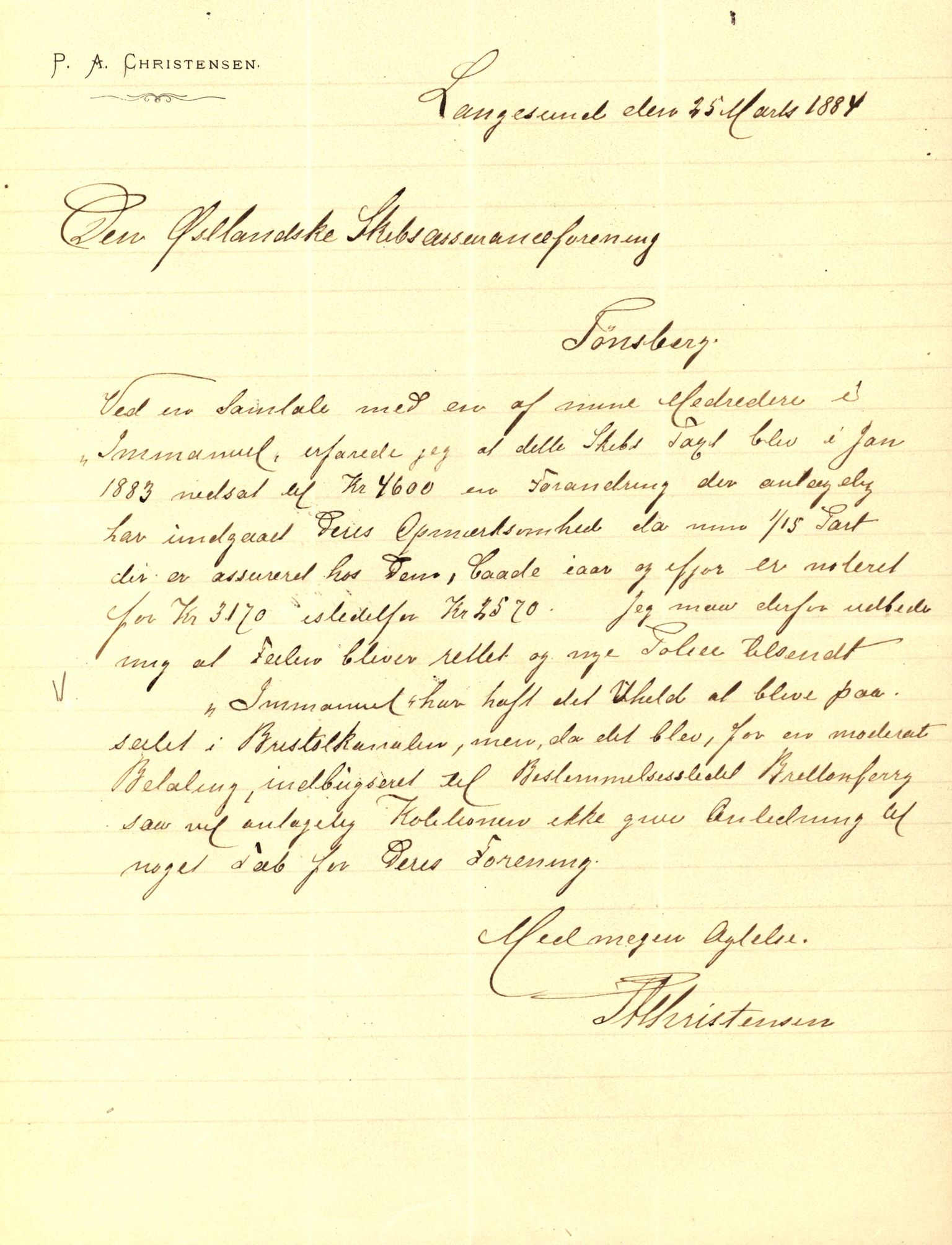 Pa 63 - Østlandske skibsassuranceforening, VEMU/A-1079/G/Ga/L0017/0007: Havaridokumenter / Immanuel, Sirius, Courier, Sjødronningen, Condor, 1884, s. 2