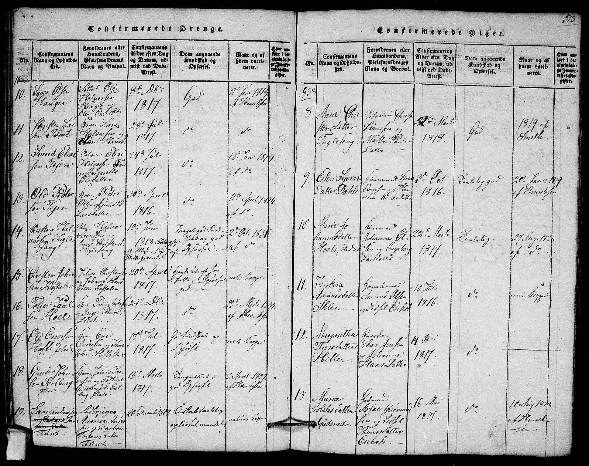 Askim prestekontor Kirkebøker, AV/SAO-A-10900/G/Ga/L0001: Klokkerbok nr. 1, 1817-1846, s. 512-513