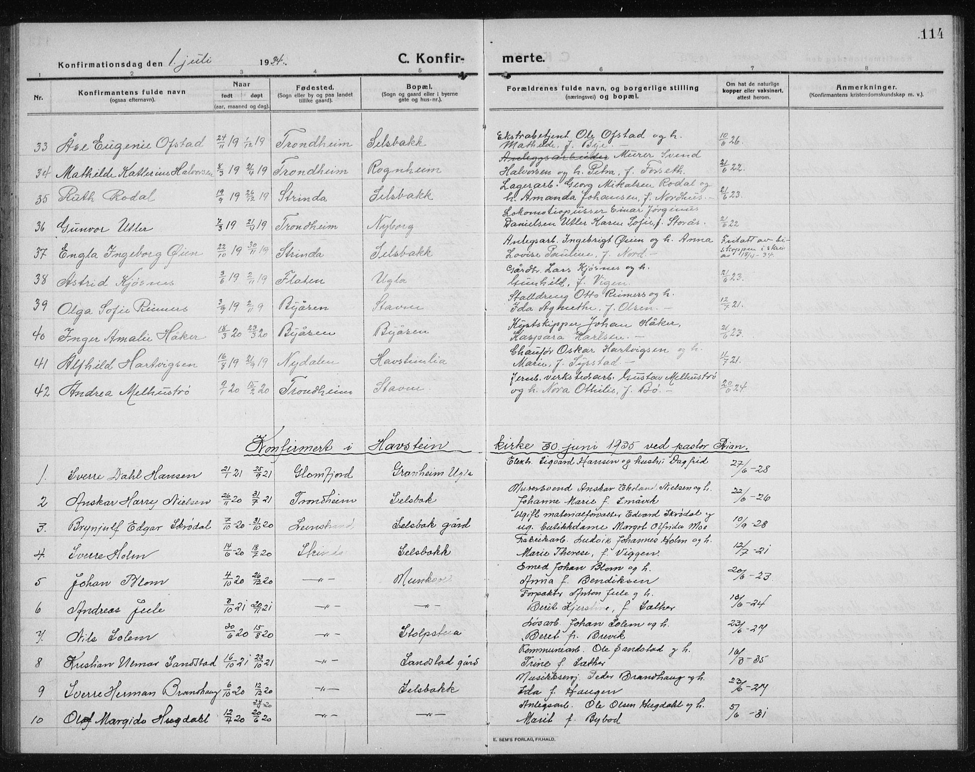 Ministerialprotokoller, klokkerbøker og fødselsregistre - Sør-Trøndelag, AV/SAT-A-1456/611/L0356: Klokkerbok nr. 611C04, 1914-1938, s. 114