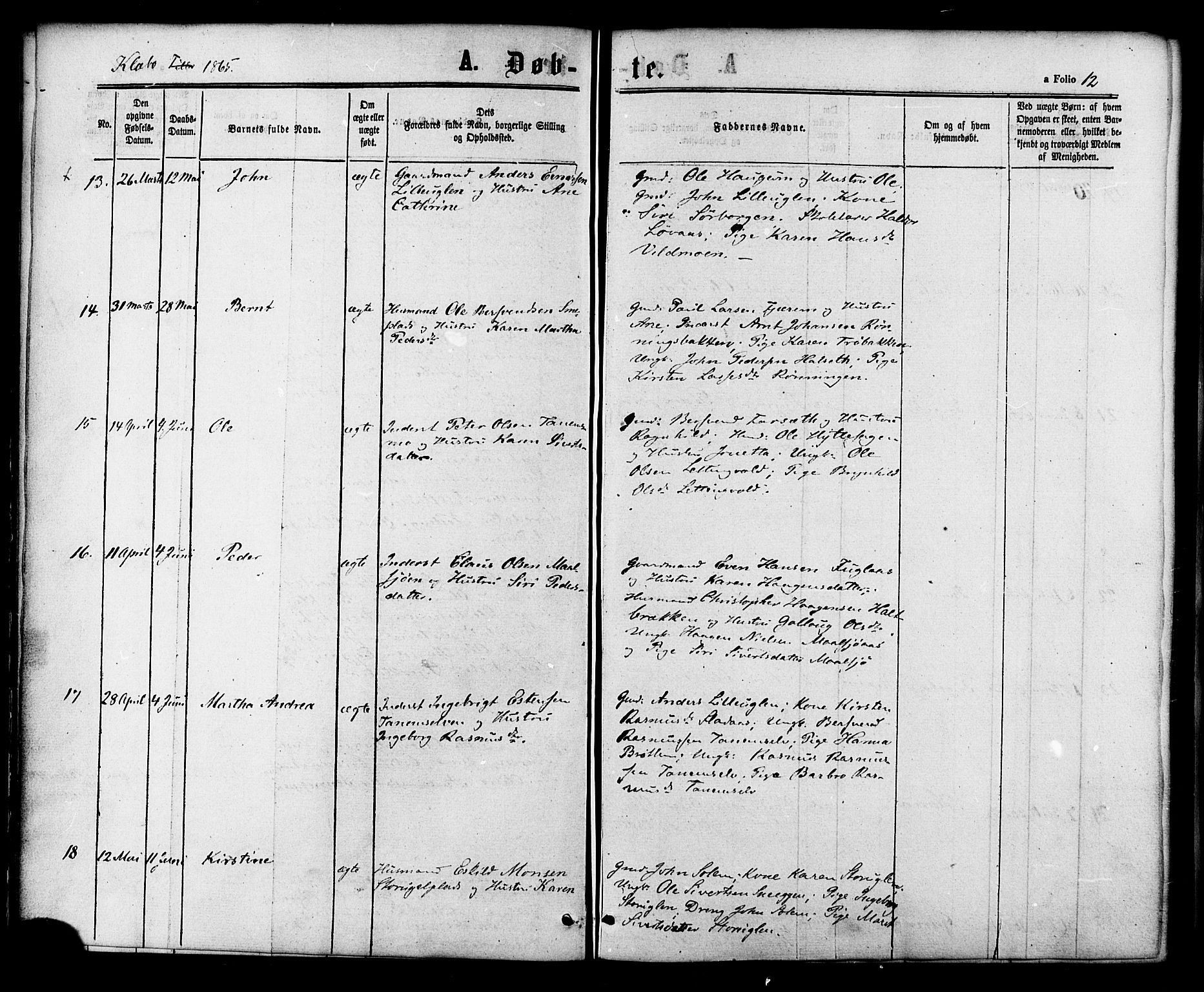 Ministerialprotokoller, klokkerbøker og fødselsregistre - Sør-Trøndelag, AV/SAT-A-1456/618/L0442: Ministerialbok nr. 618A06 /1, 1863-1879, s. 12