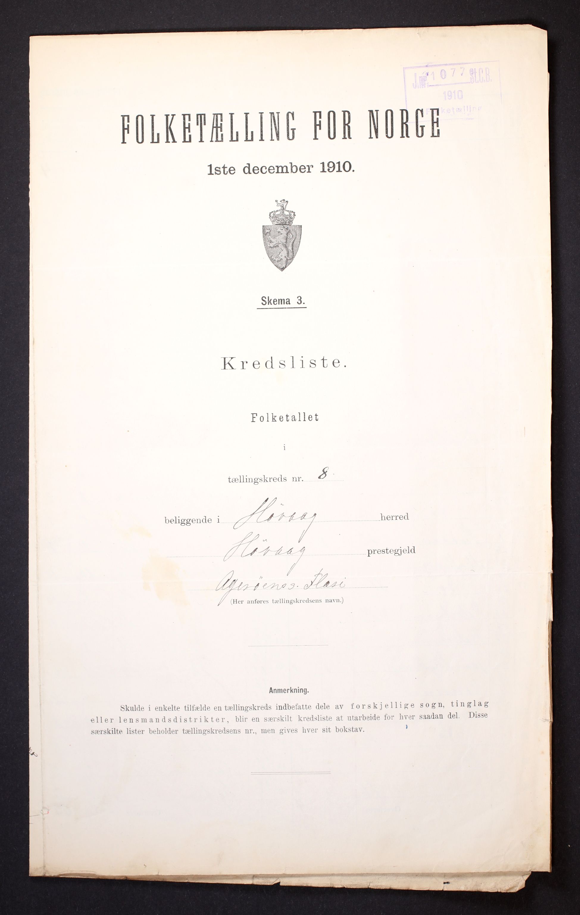 RA, Folketelling 1910 for 0927 Høvåg herred, 1910, s. 25